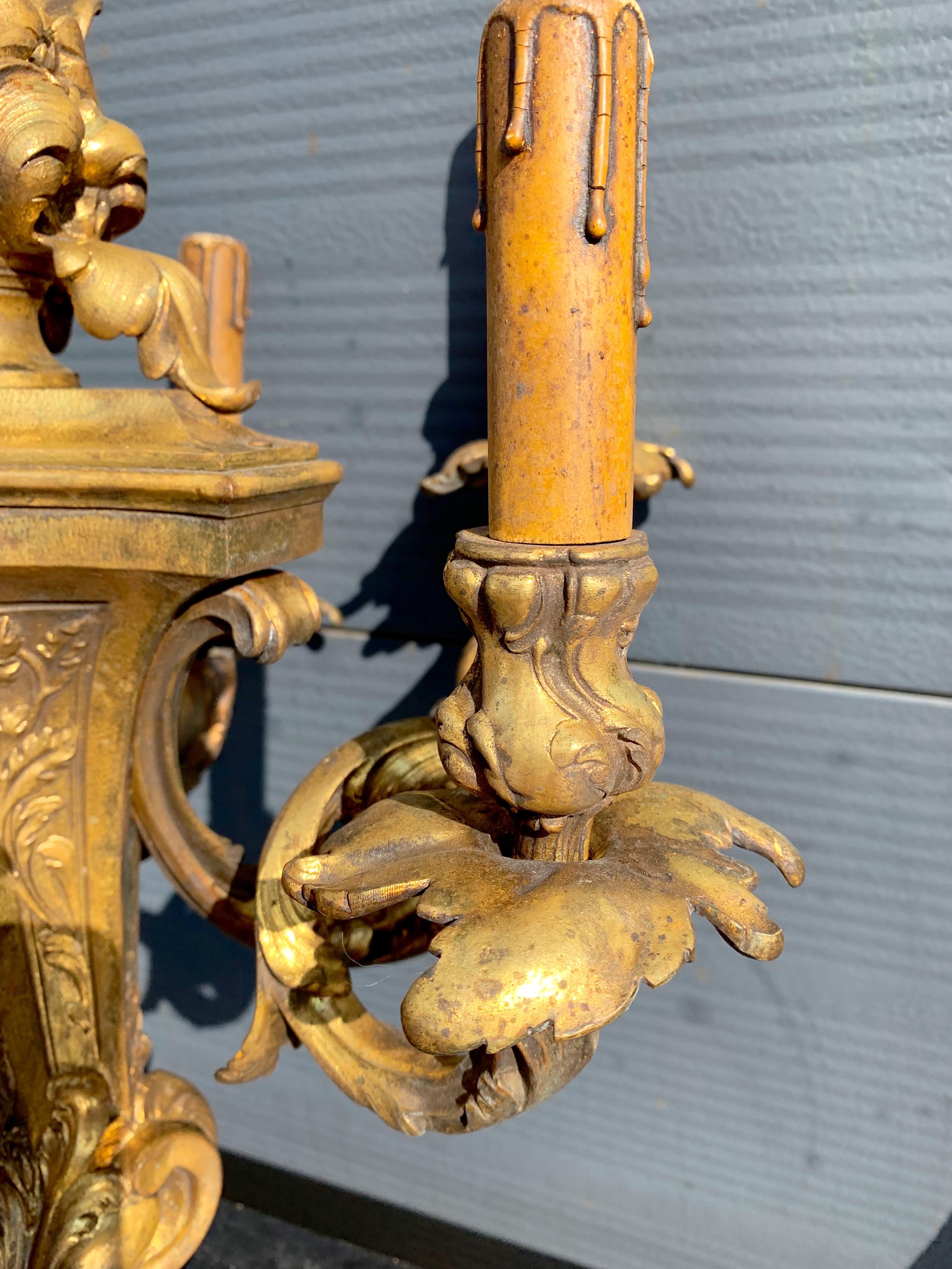 Antike große Belle Époque Handcrafted vergoldete Bronze Kronleuchter Anhänger w. Rosen  im Angebot 9