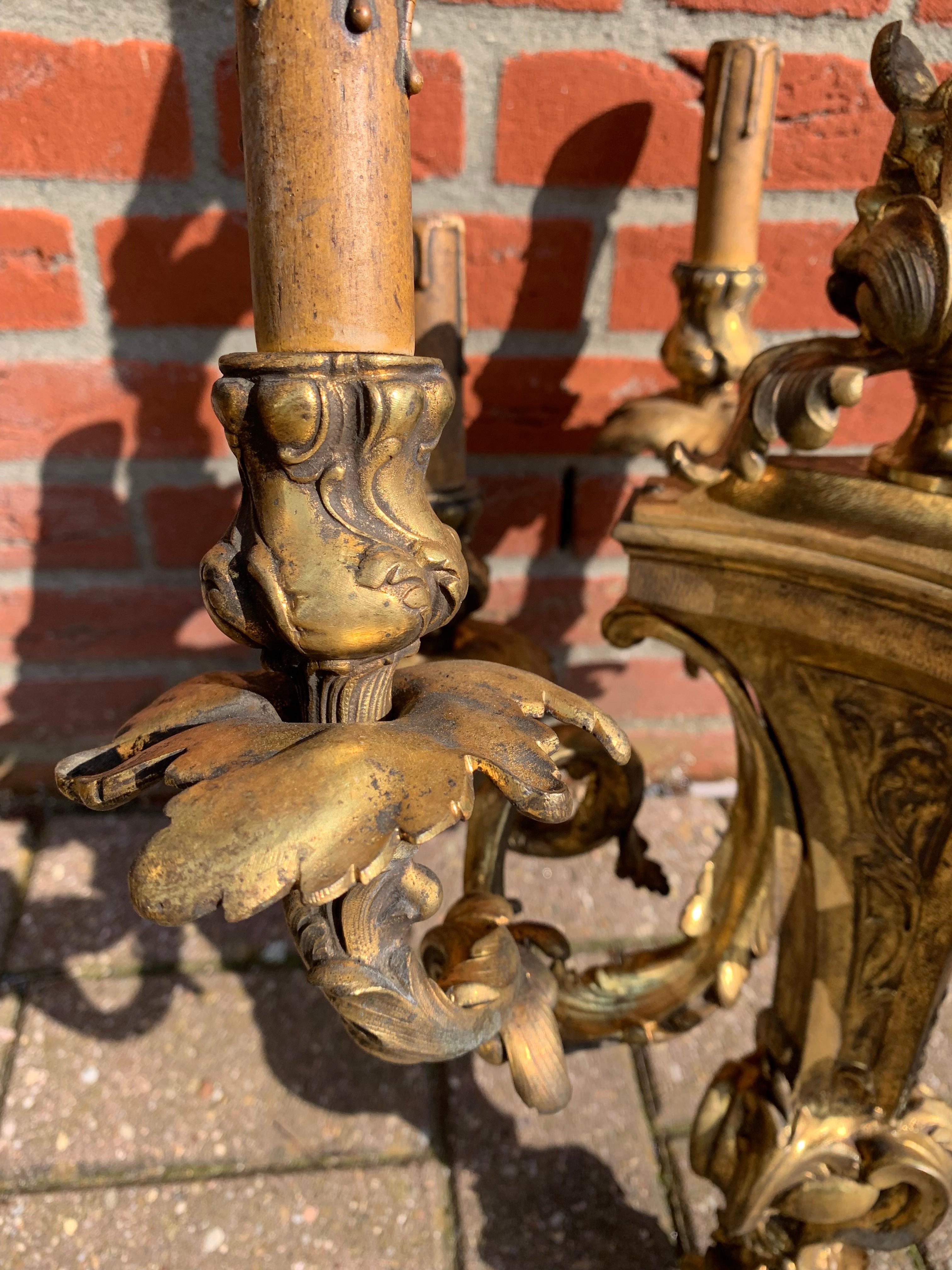 Antike große Belle Époque Handcrafted vergoldete Bronze Kronleuchter Anhänger w. Rosen  im Angebot 10