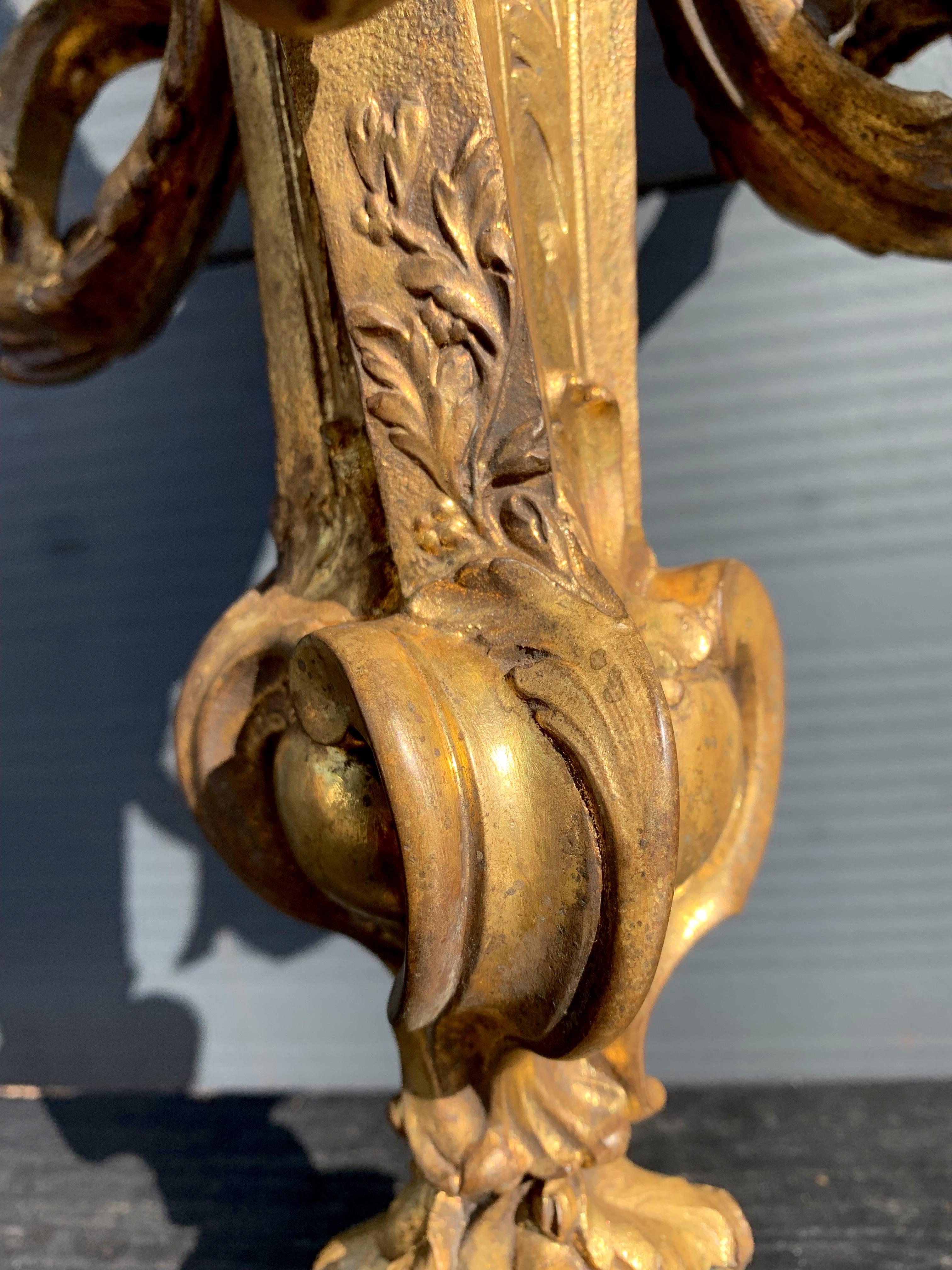 Antique Large Belle Époque Handcrafted Gilt Bronze Chandelier Pendant w. Roses  For Sale 2