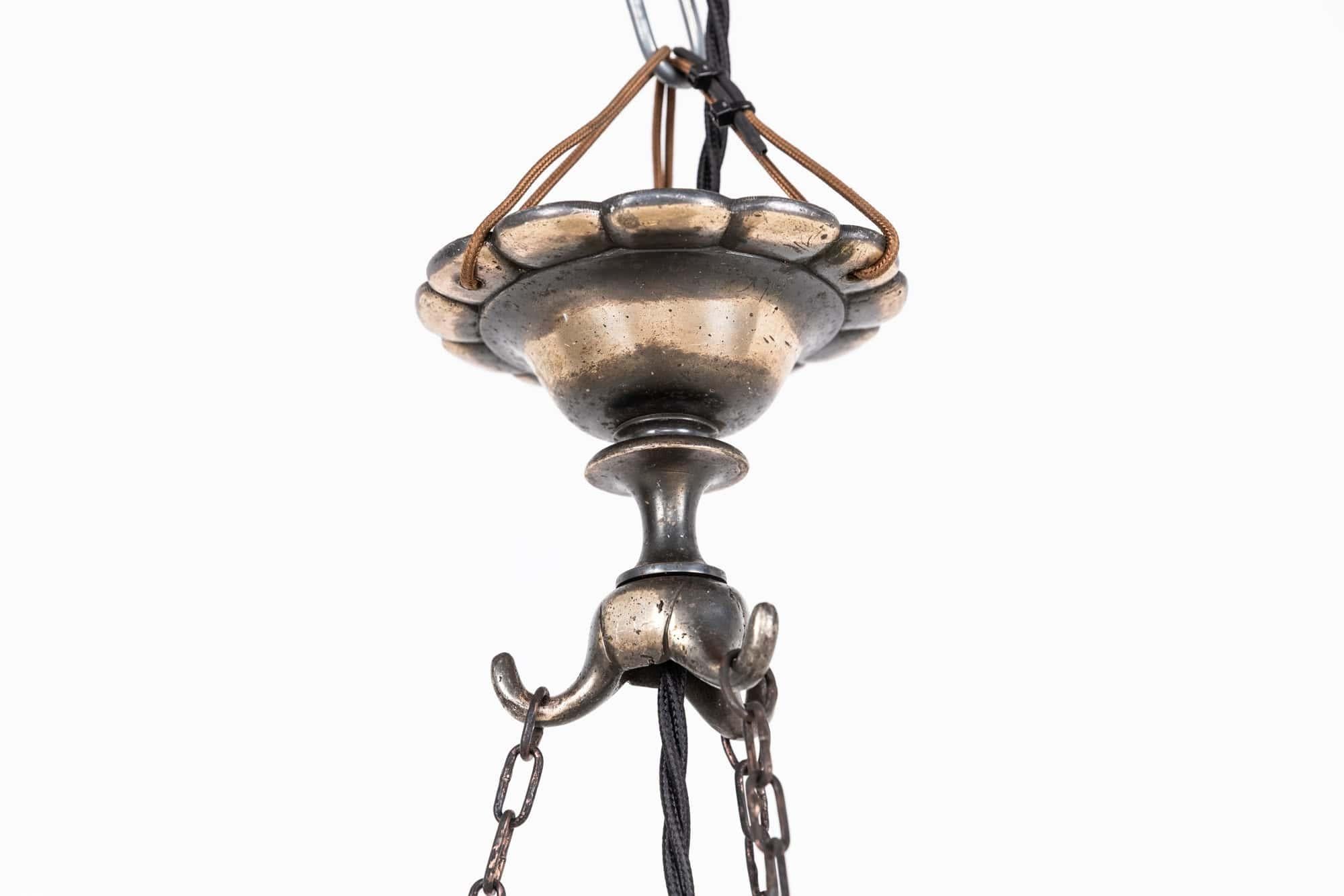 Edwardian Antique Hand Crafted Leaded Alabaster Plafonnier Ceiling Light Pendant, C.1900