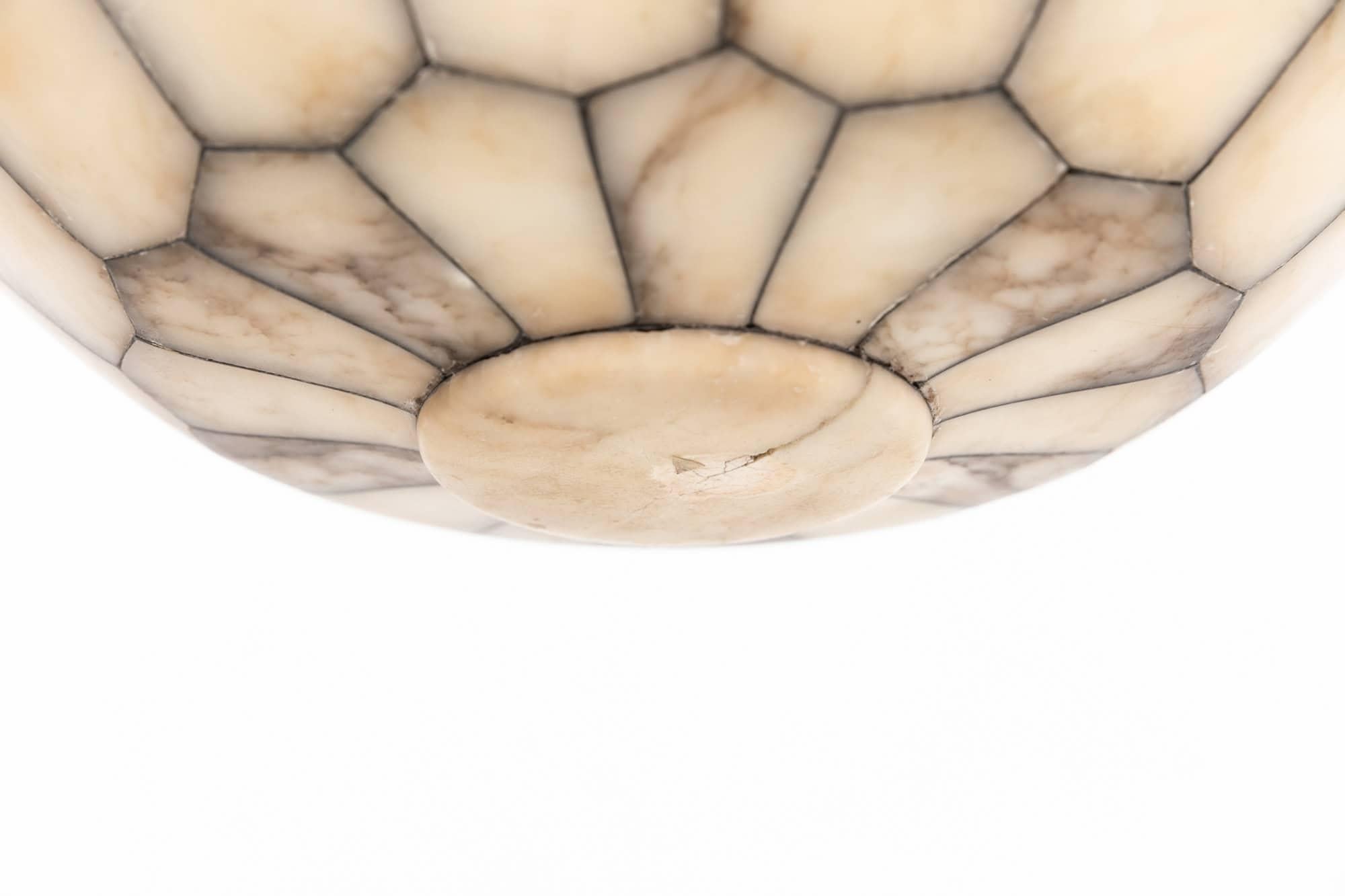 English Antique Hand Crafted Leaded Alabaster Plafonnier Ceiling Light Pendant, C.1900