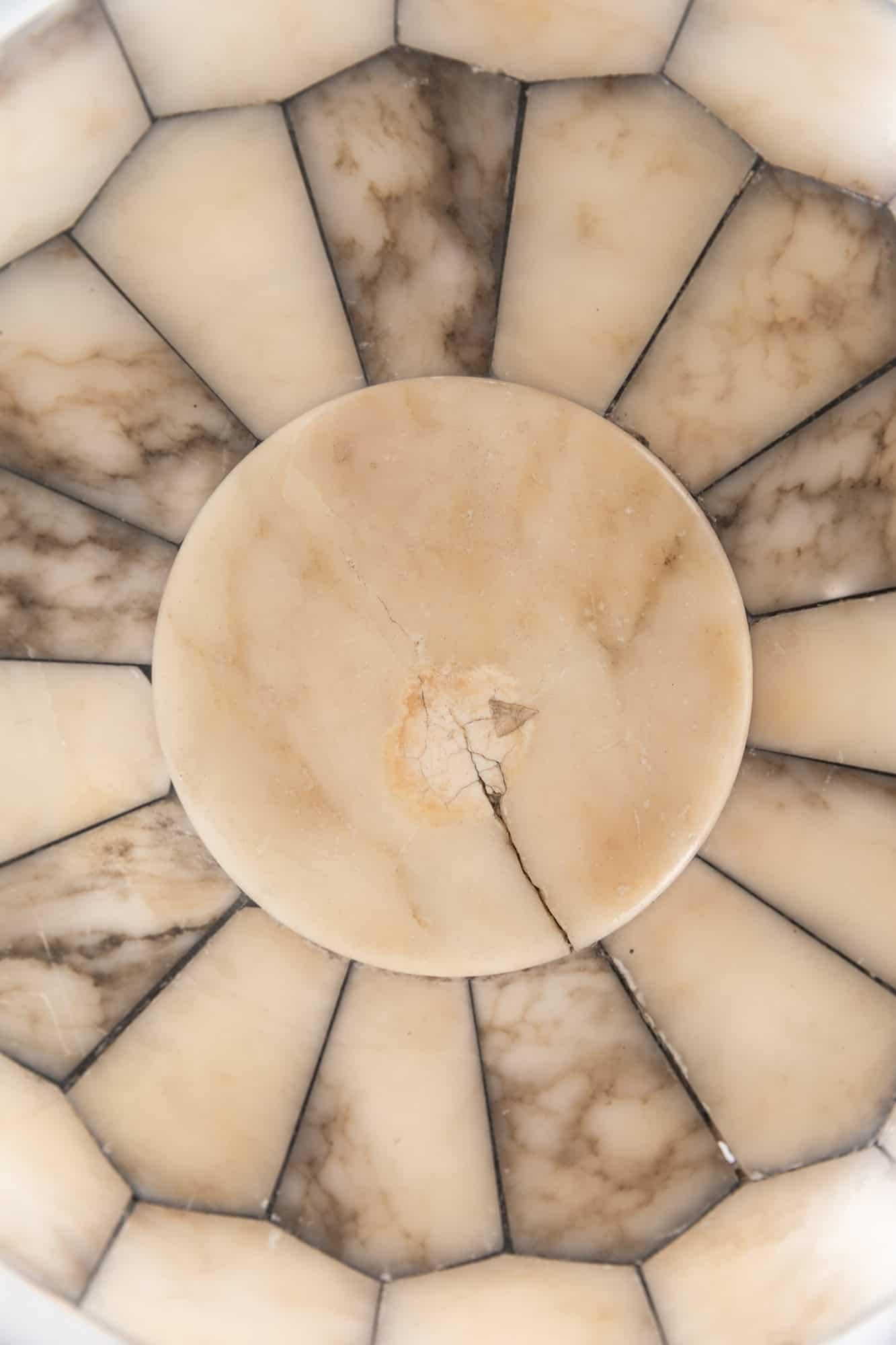 Hand-Crafted Antique Hand Crafted Leaded Alabaster Plafonnier Ceiling Light Pendant, C.1900