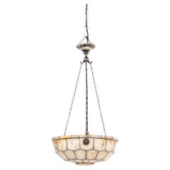 Antique Hand Crafted Leaded Alabaster Plafonnier Ceiling Light Pendant, C.1900