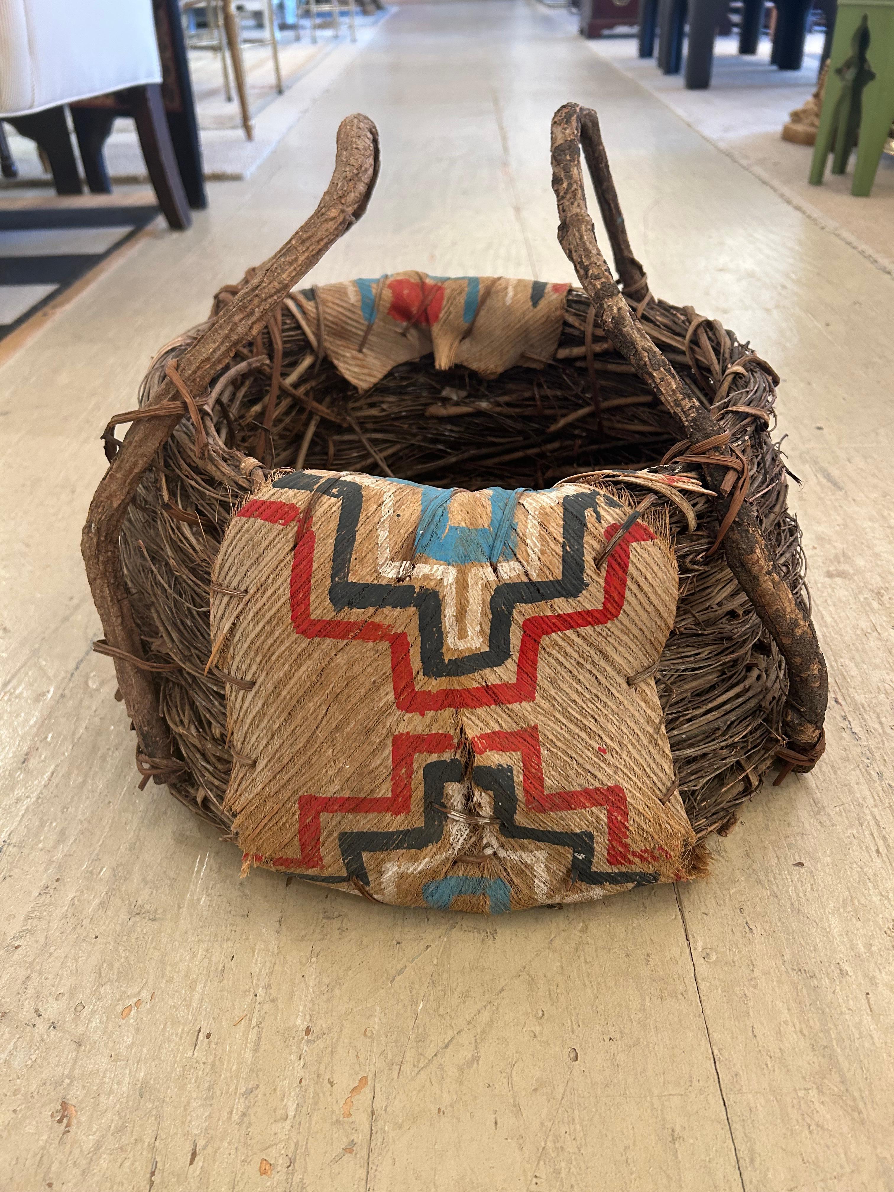 Antike Hand Crafted Native American Twig & Bark Korb 3