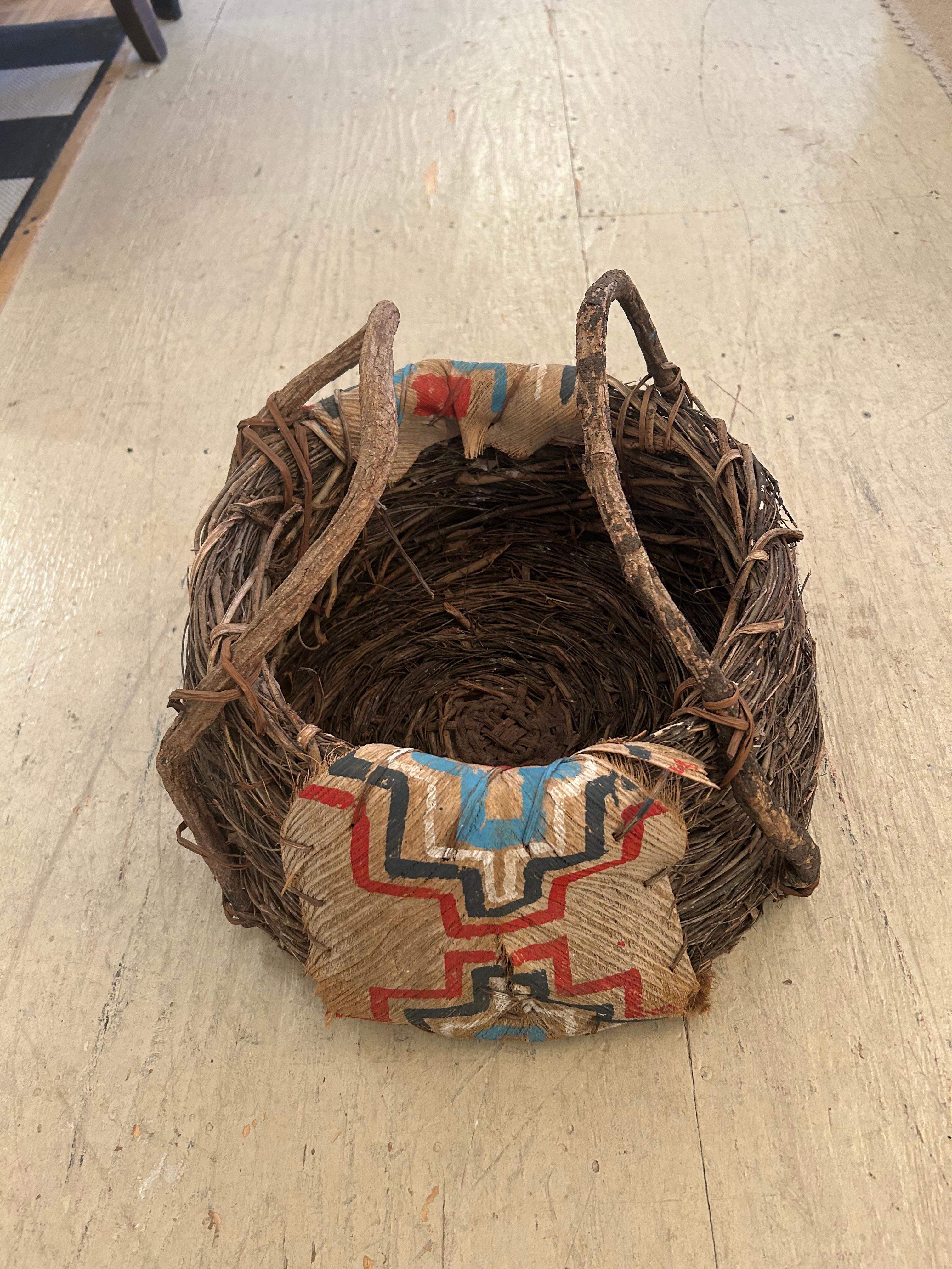 Antike Hand Crafted Native American Twig & Bark Korb 4