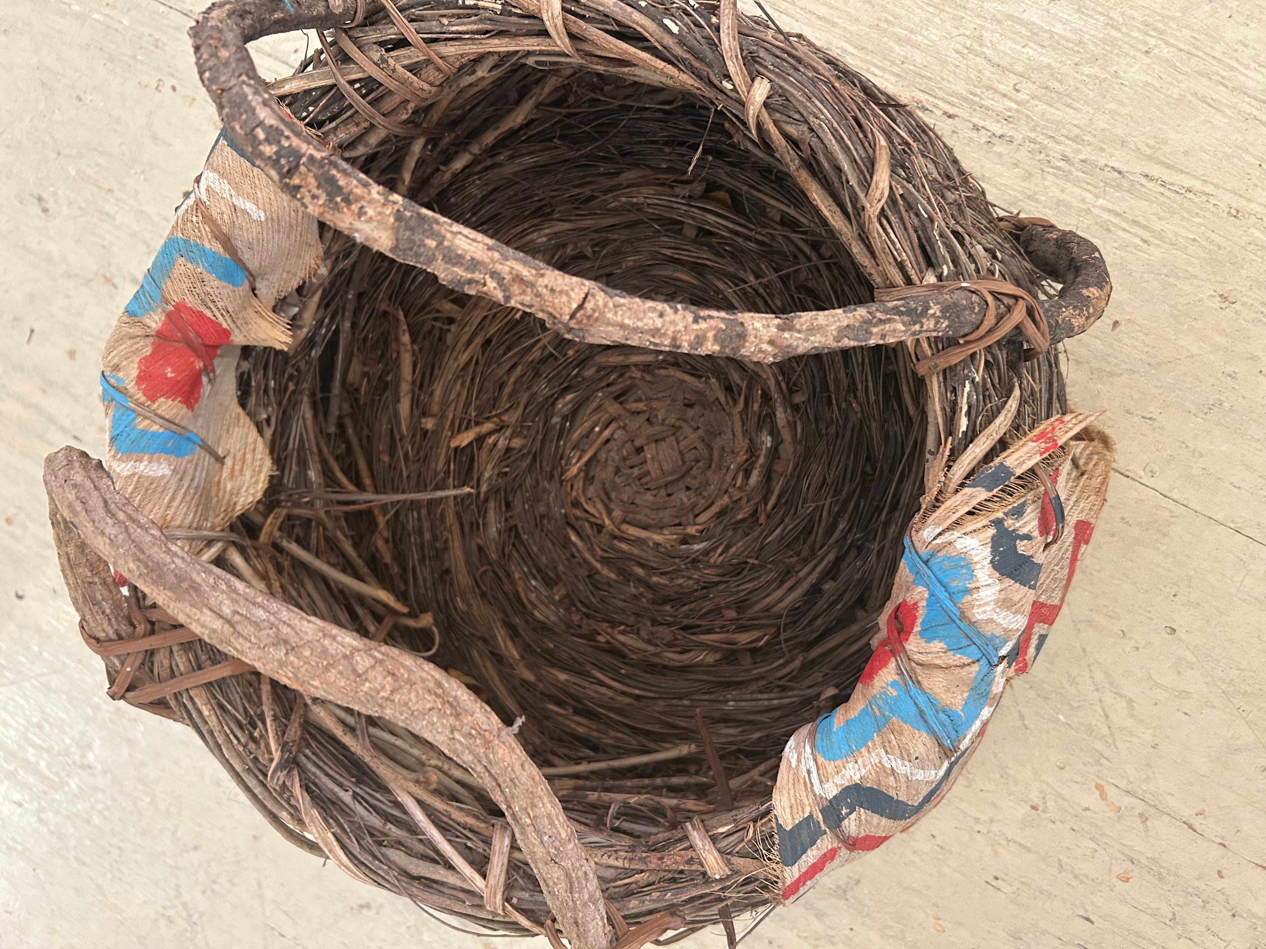 Antike Hand Crafted Native American Twig & Bark Korb 6