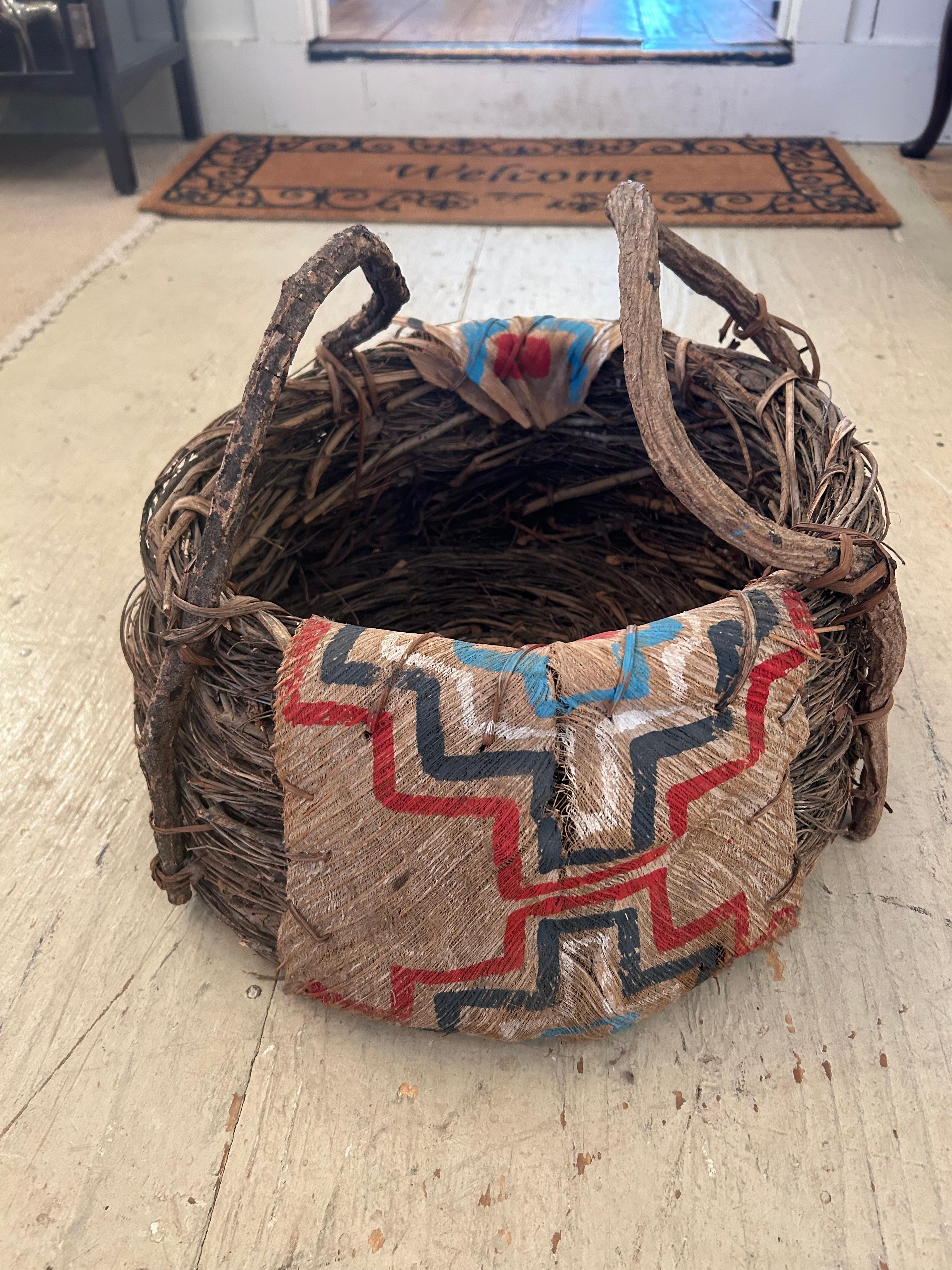 Antike Hand Crafted Native American Twig & Bark Korb 8