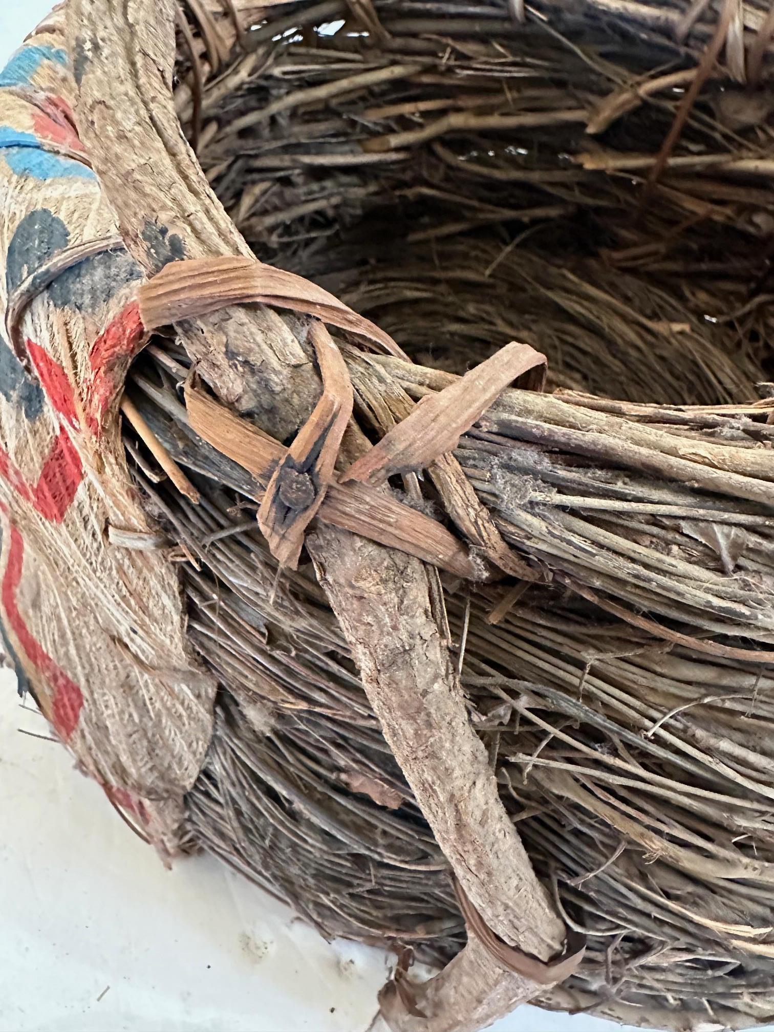 Tribal Antique Hand Crafted Native American Twig & Bark Basket For Sale