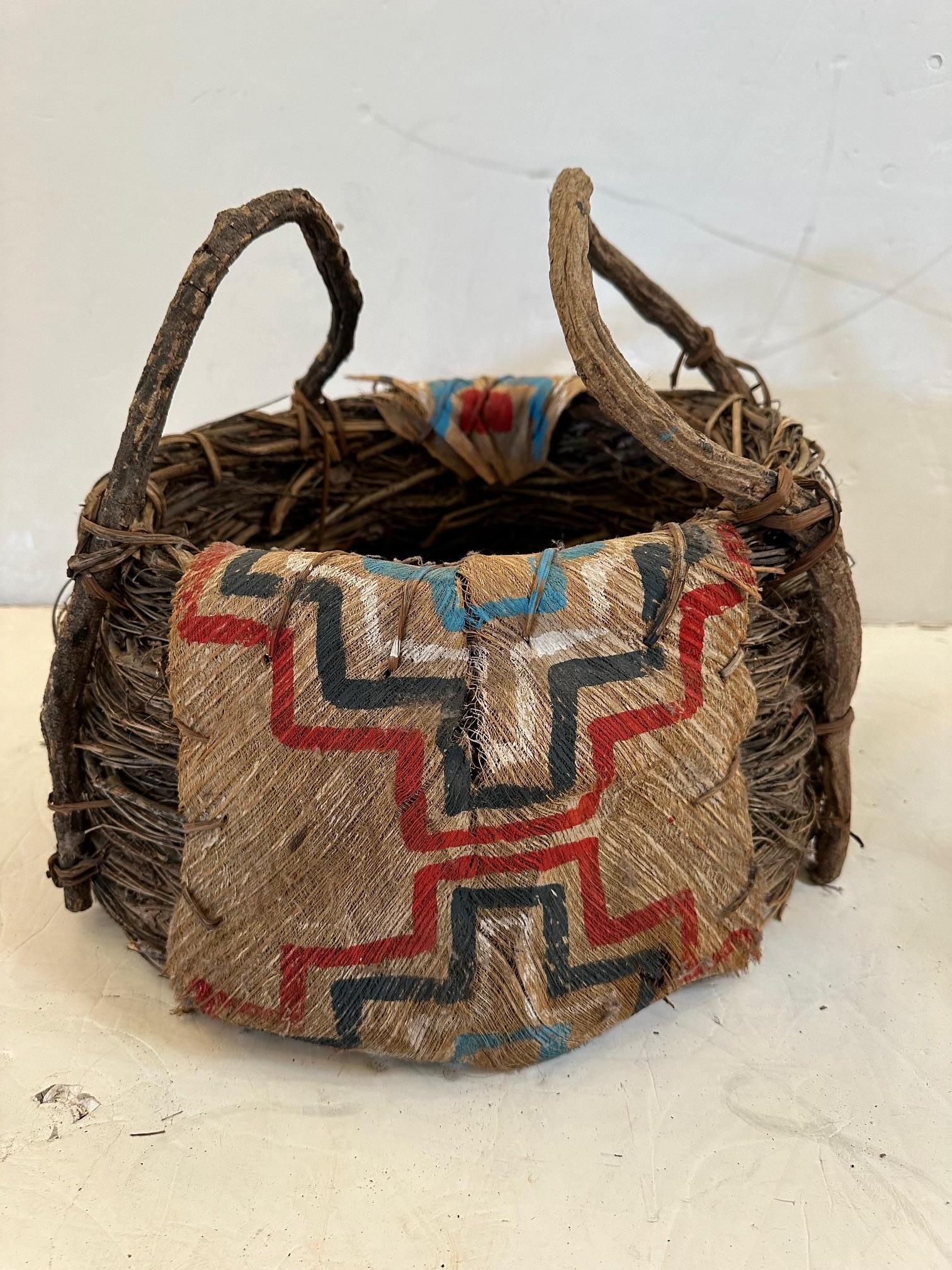 Antique Hand Crafted Native American Twig & Bark Basket For Sale 4