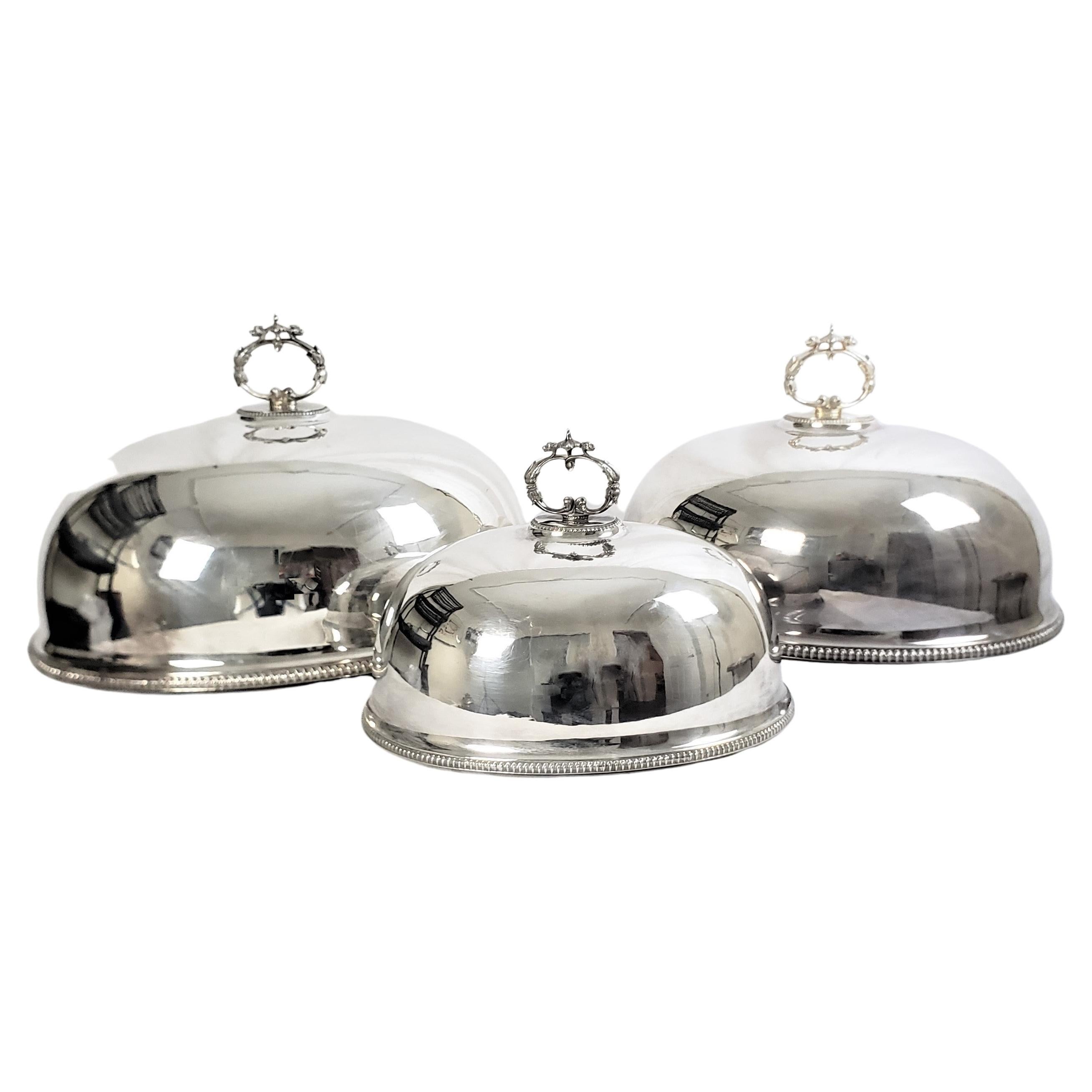 Antique Hand-Crafted & Silver Plated Graduated Meat Dome or Entre Cover Set