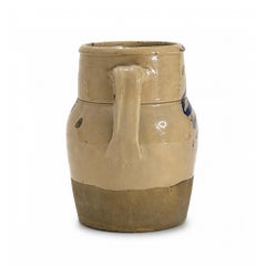 Antique Hand-Crafted Terracotta Jug, Cobalt Blue, Rustic Italy, 1880