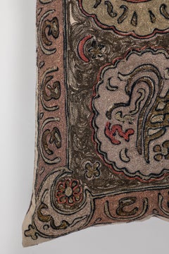 Antique Hand Crewel Stitched Linen Panel Custom Made Pillow