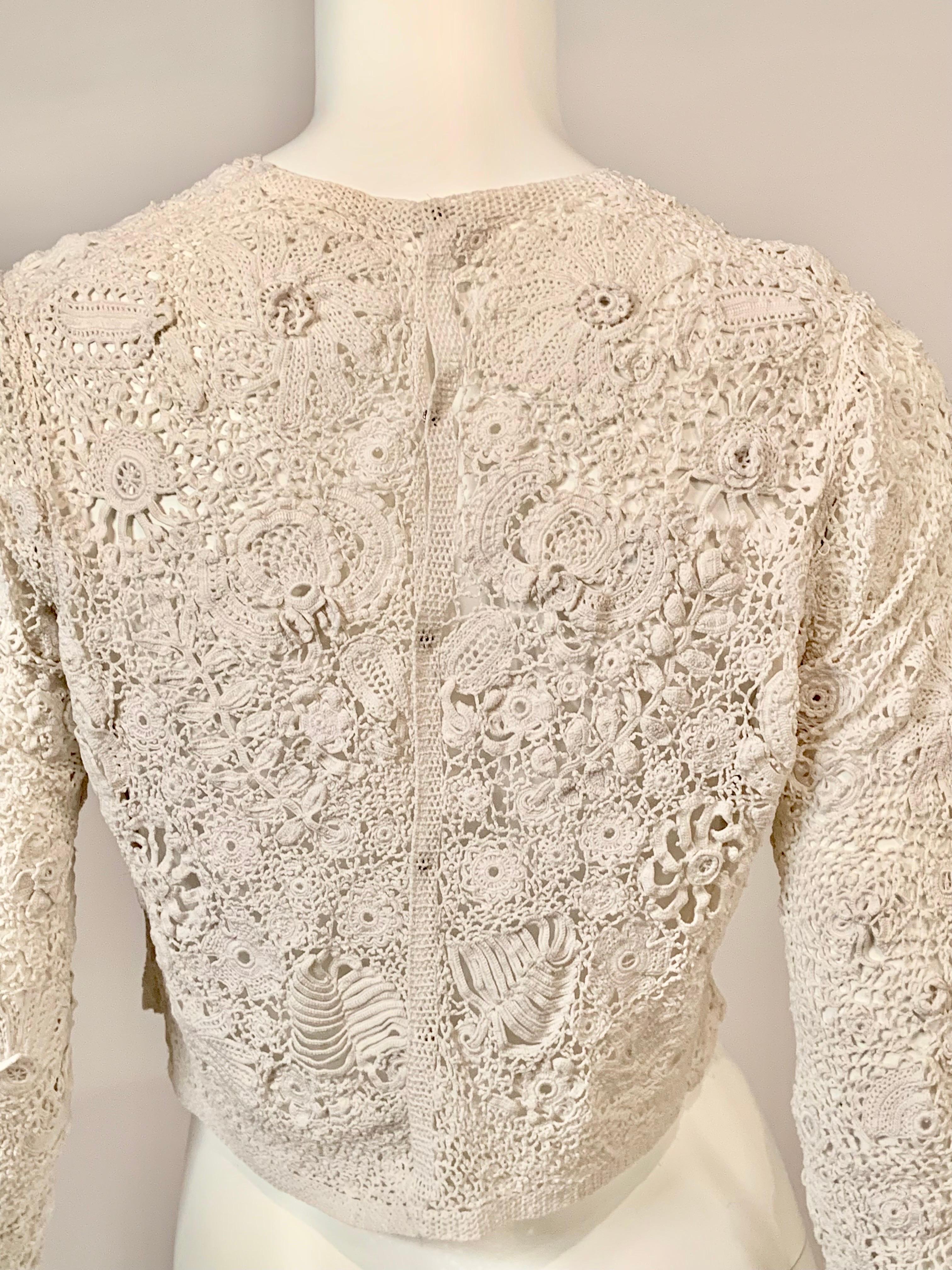 Antique Hand Crocheted Irish Lace Blouse with Flowers and Shamrocks 8