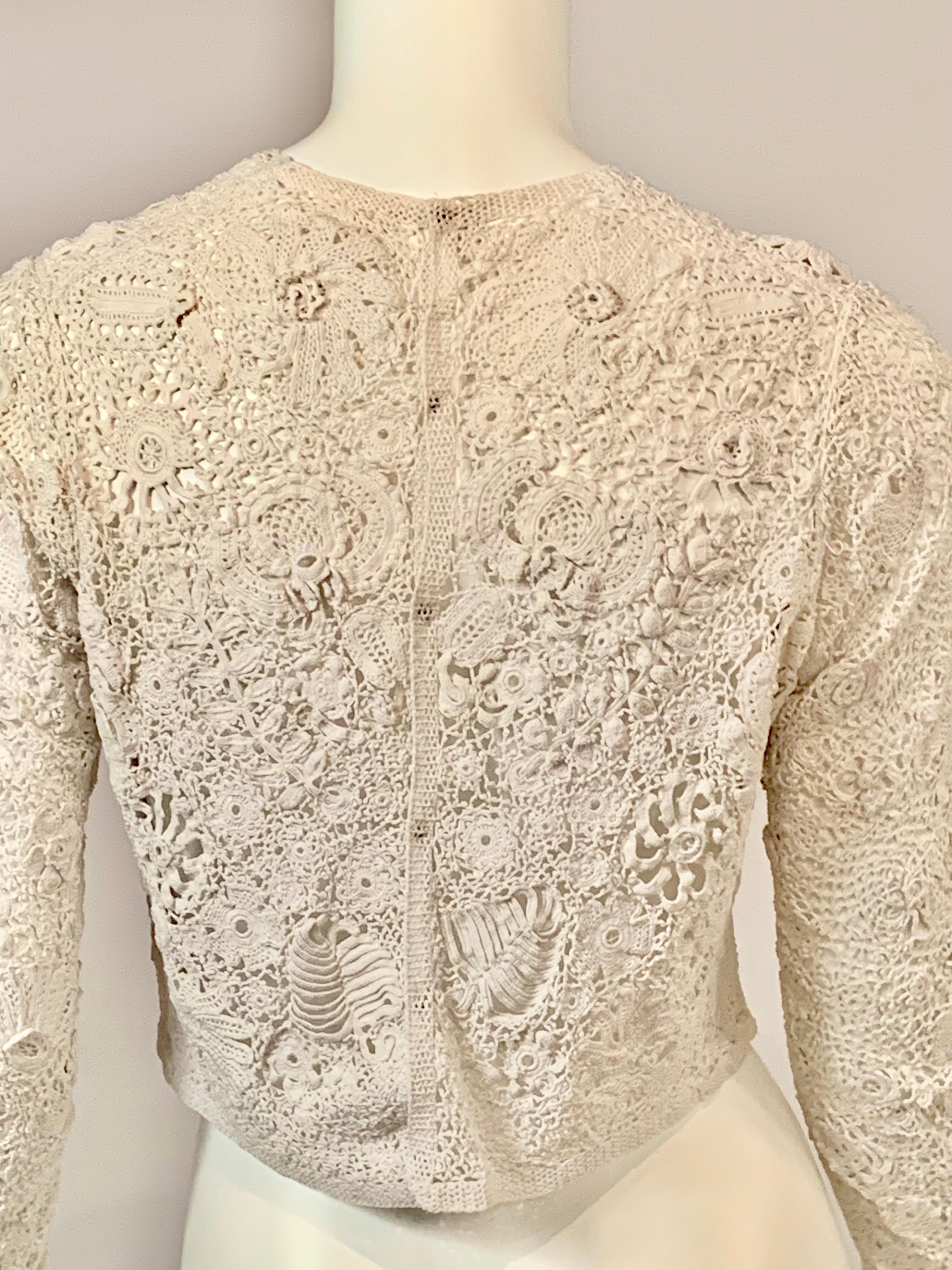 Antique Hand Crocheted Irish Lace Blouse with Flowers and Shamrocks 10