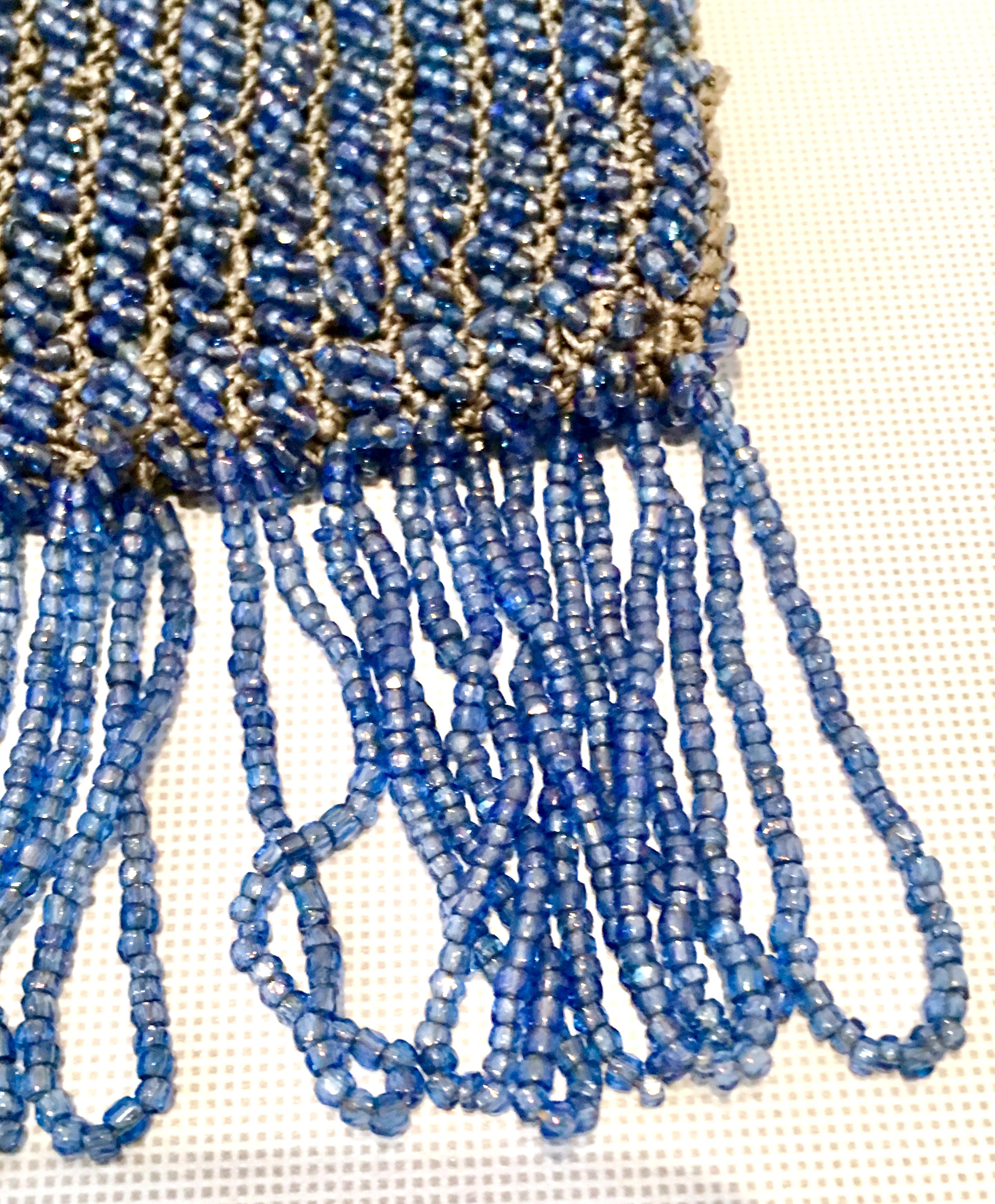 Antique Hand Cut Art Glass Bead Crochet Drawsting Evening Bag For Sale 4