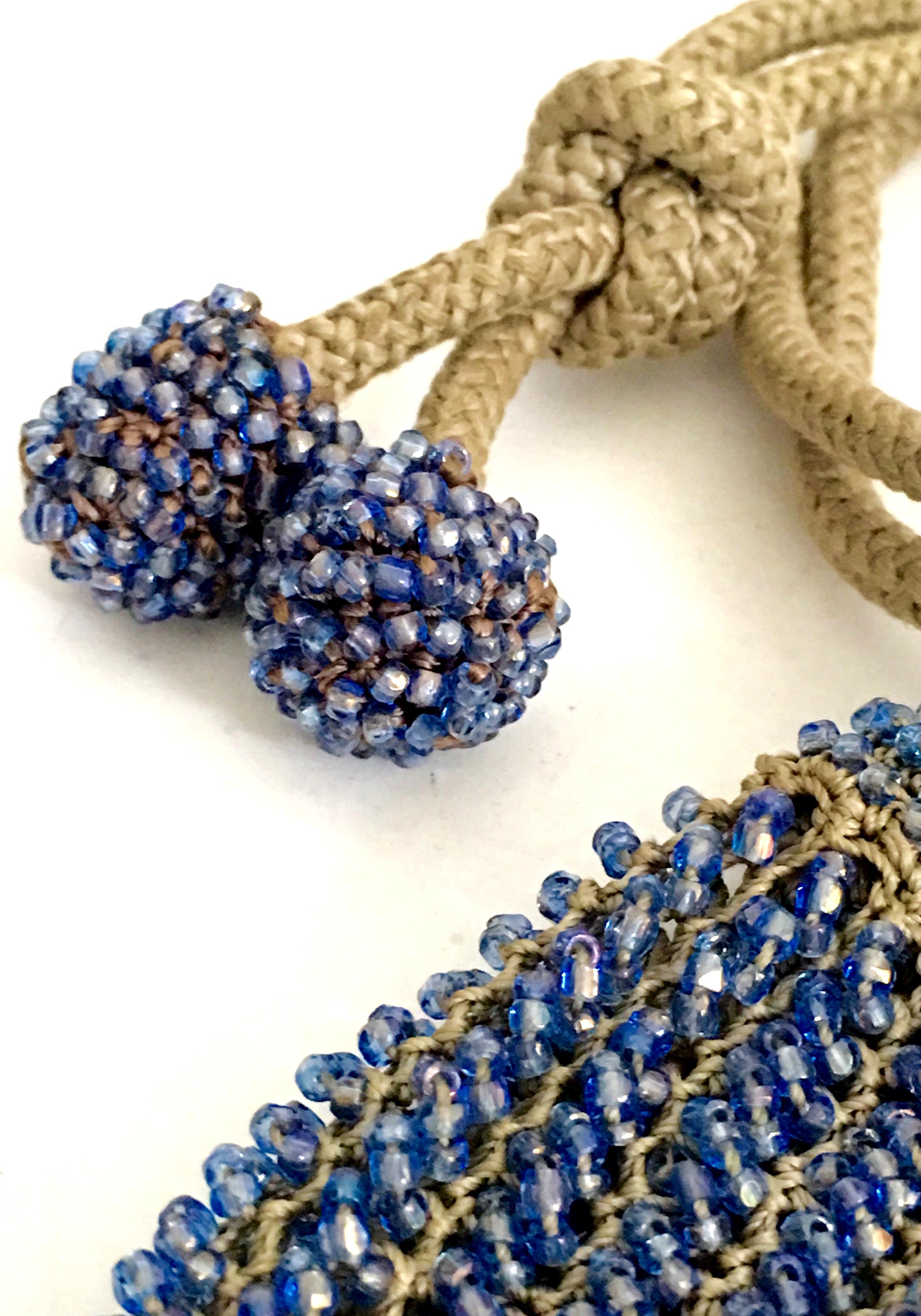 Antique Hand Cut Art Glass Bead Crochet Drawsting Evening Bag For Sale 6