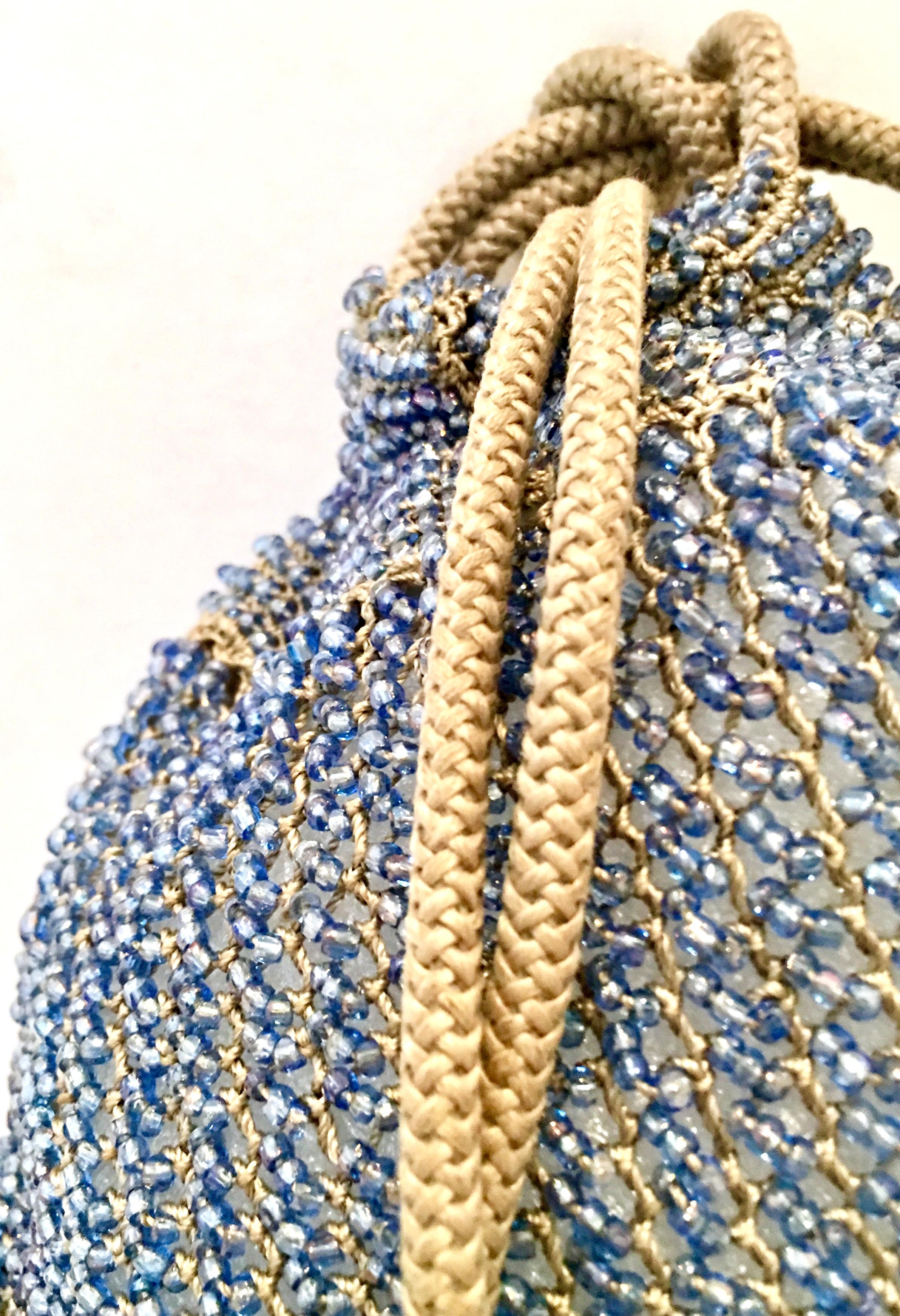 Antique Hand Cut Art Glass Bead Crochet Drawsting Evening Bag For Sale 2