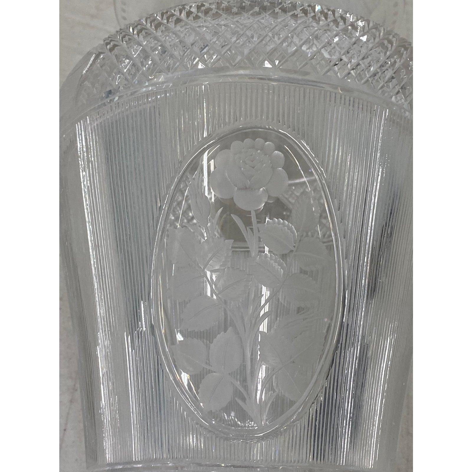 American Antique Handcut Crystal Vase with Floral and Grape Motif, circa 1920 For Sale