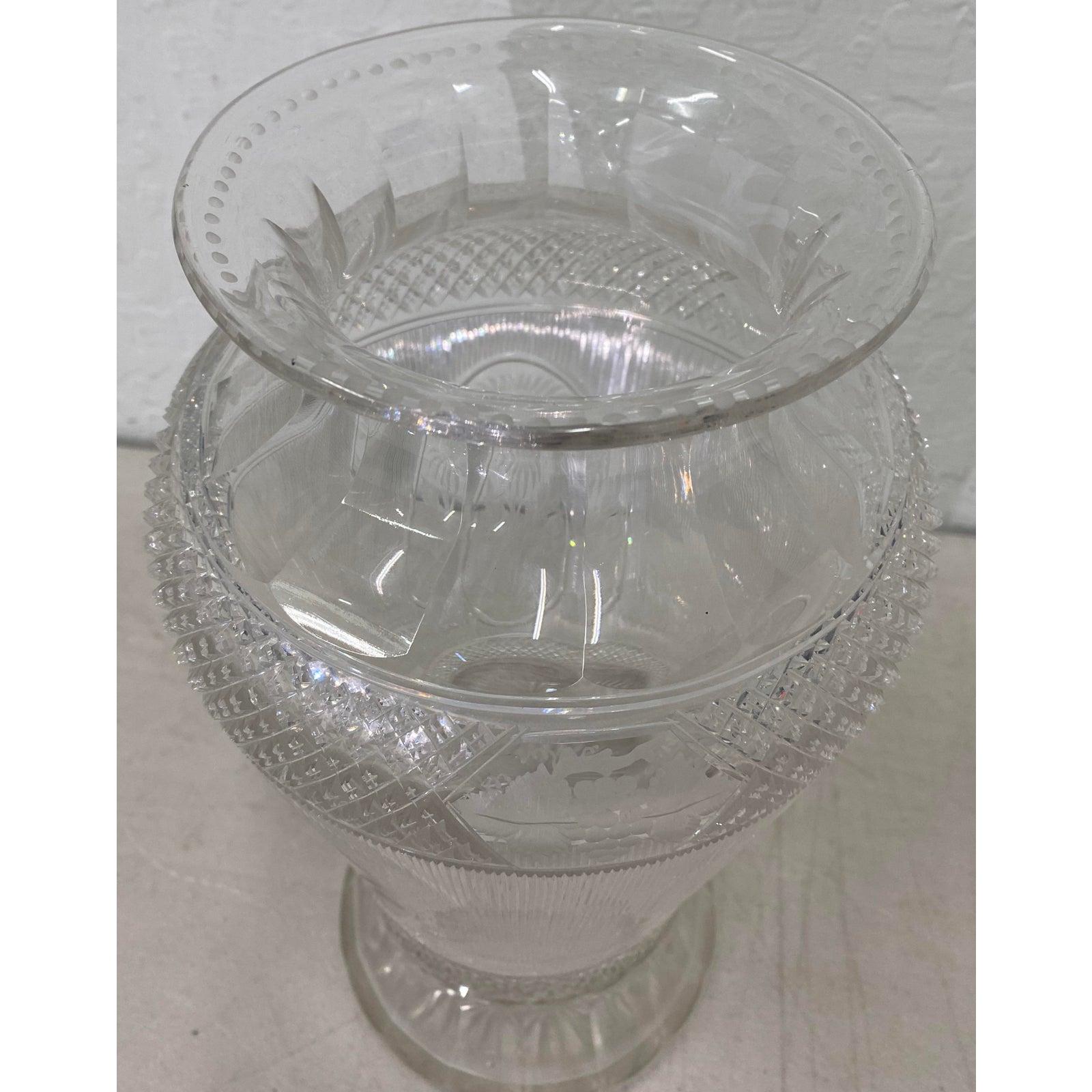 Antique Handcut Crystal Vase with Floral and Grape Motif, circa 1920 In Good Condition For Sale In San Francisco, CA