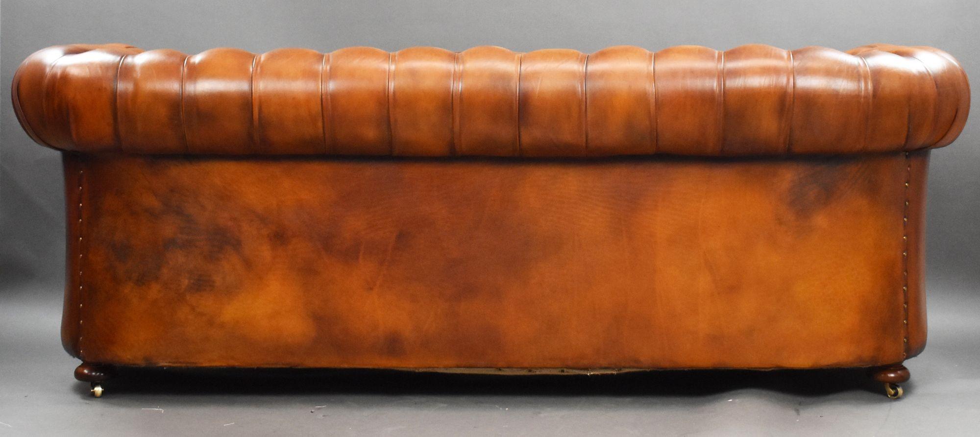 English Antique Hand Dyed Leather Chesterfield Sofa For Sale