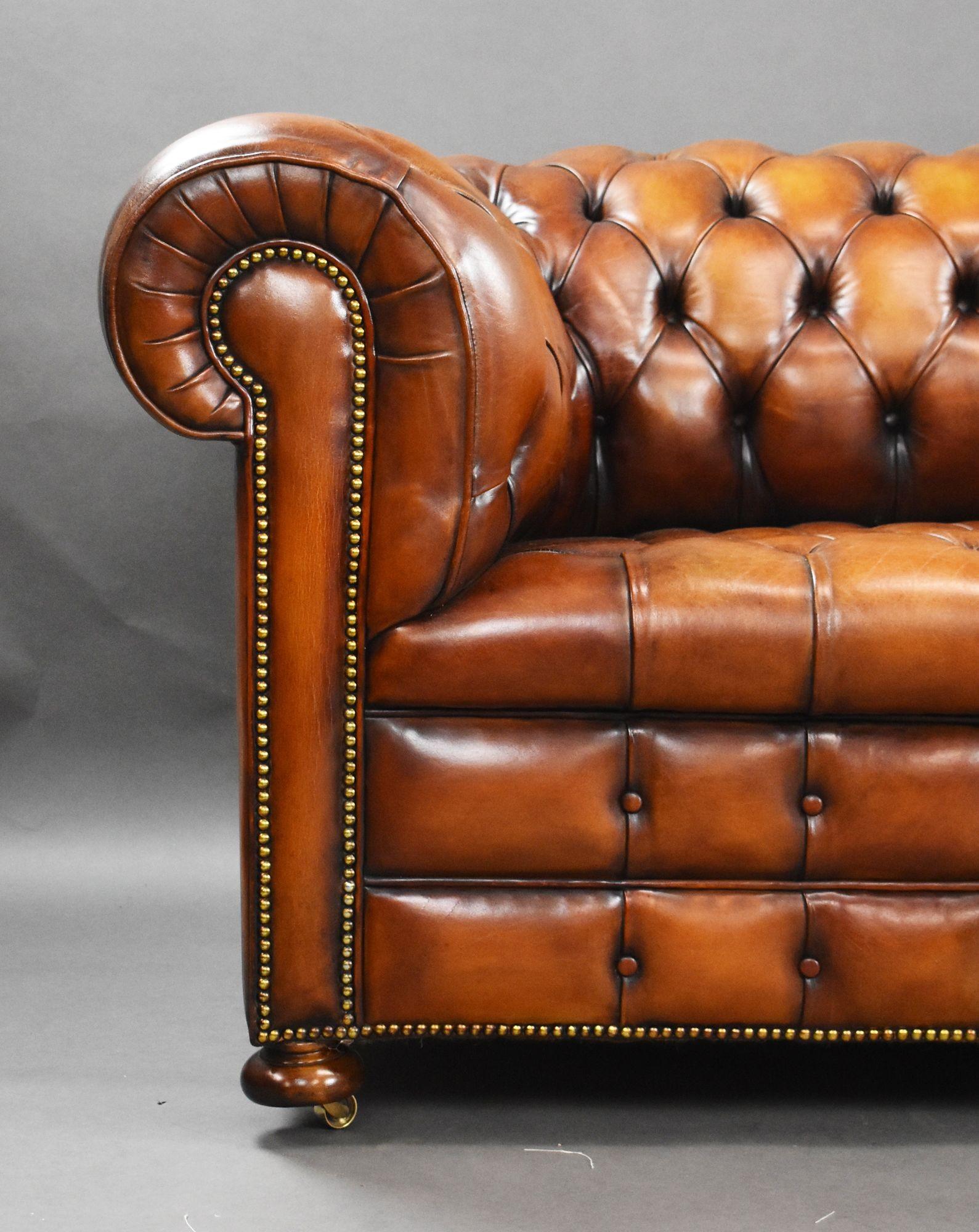 20th Century Antique Hand Dyed Leather Chesterfield Sofa For Sale