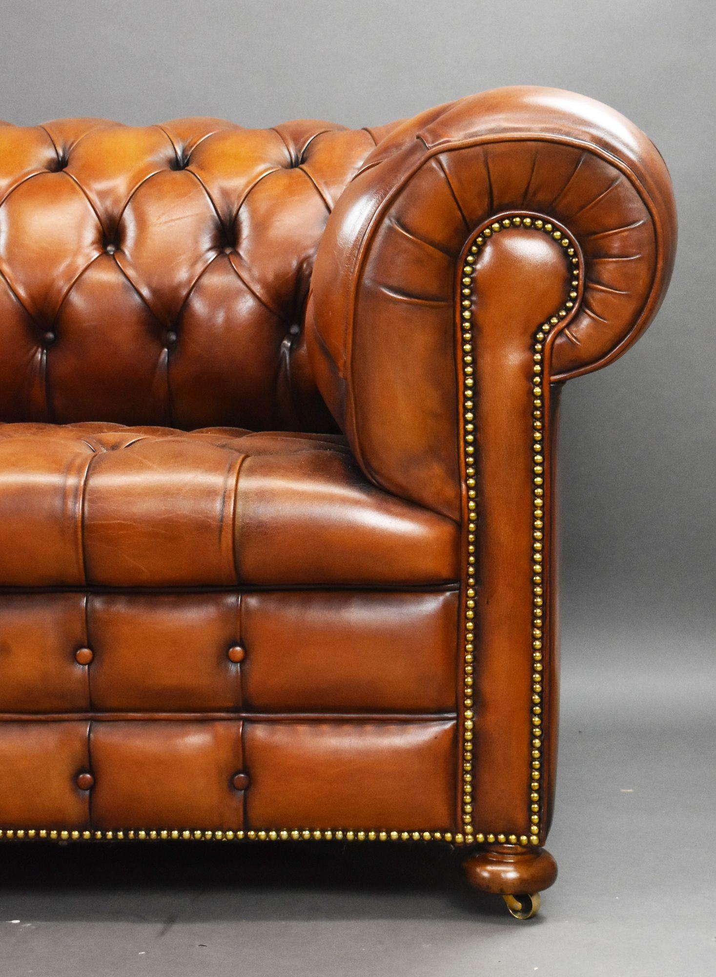 Antique Hand Dyed Leather Chesterfield Sofa For Sale 2