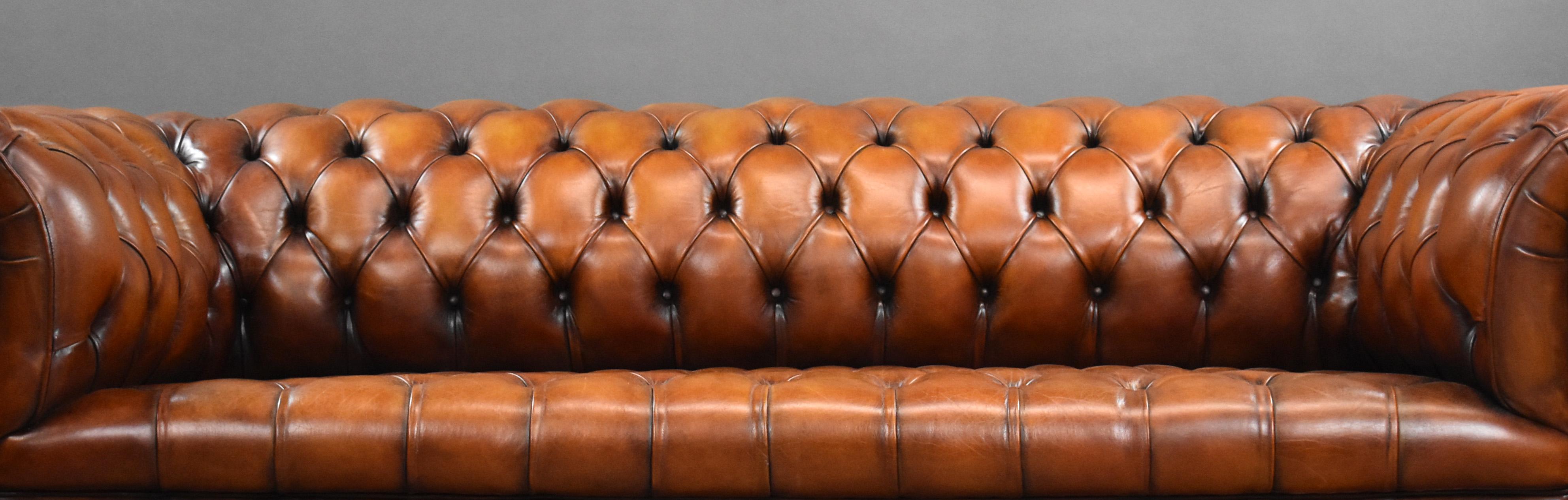 Antique Hand Dyed Leather Chesterfield Sofa For Sale 3