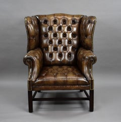 Antique Hand Dyed Leather Wing Back Armchair