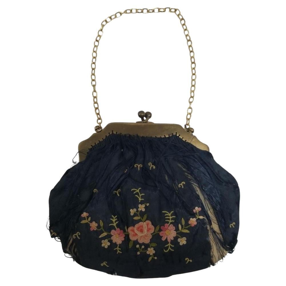 Antique Hand-Embroided Silk Purse 1910 For Sale