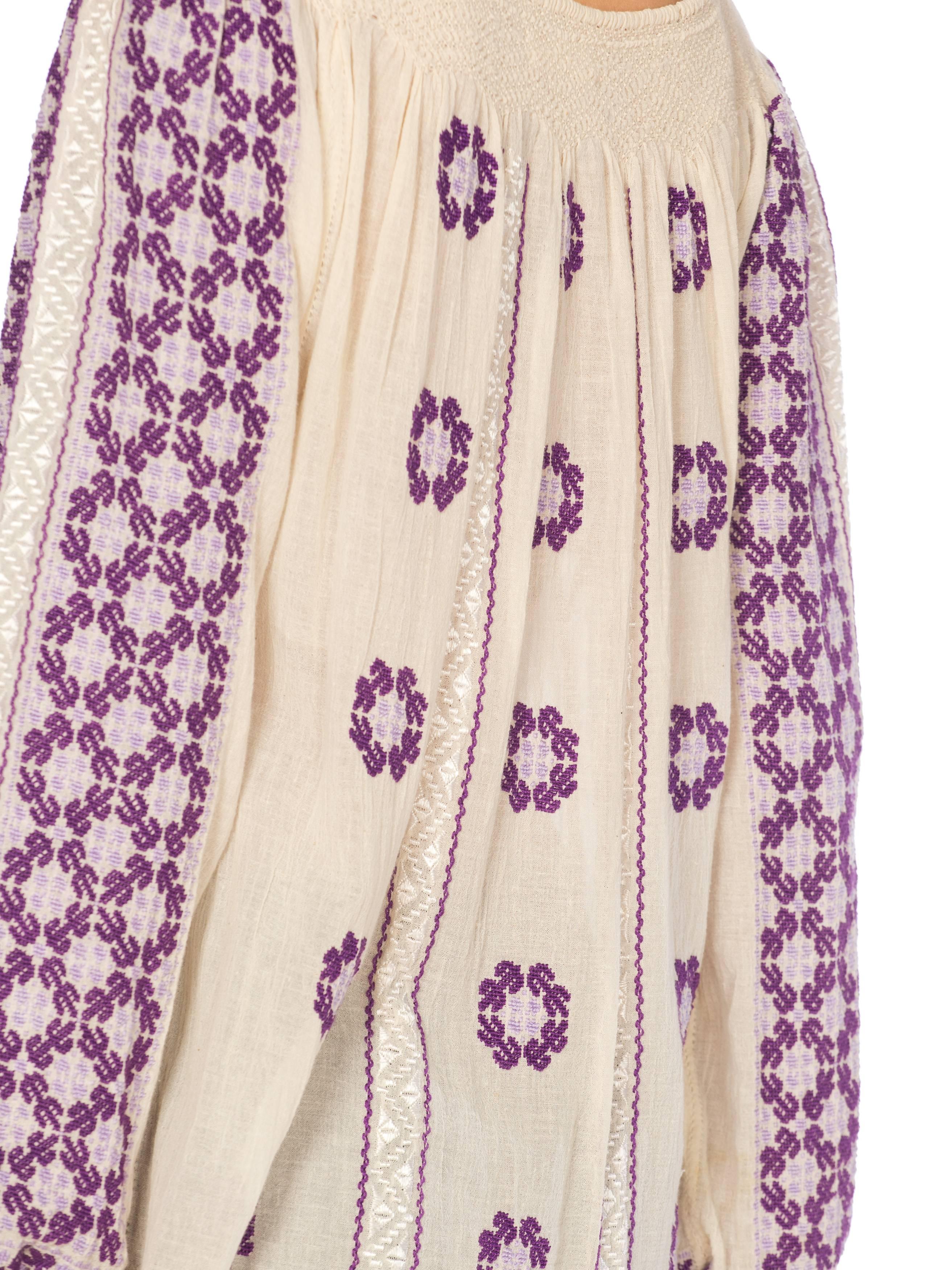 1940S Purple Hand Embroidered Cotton Gauze Romanian Boho Blouse 8
