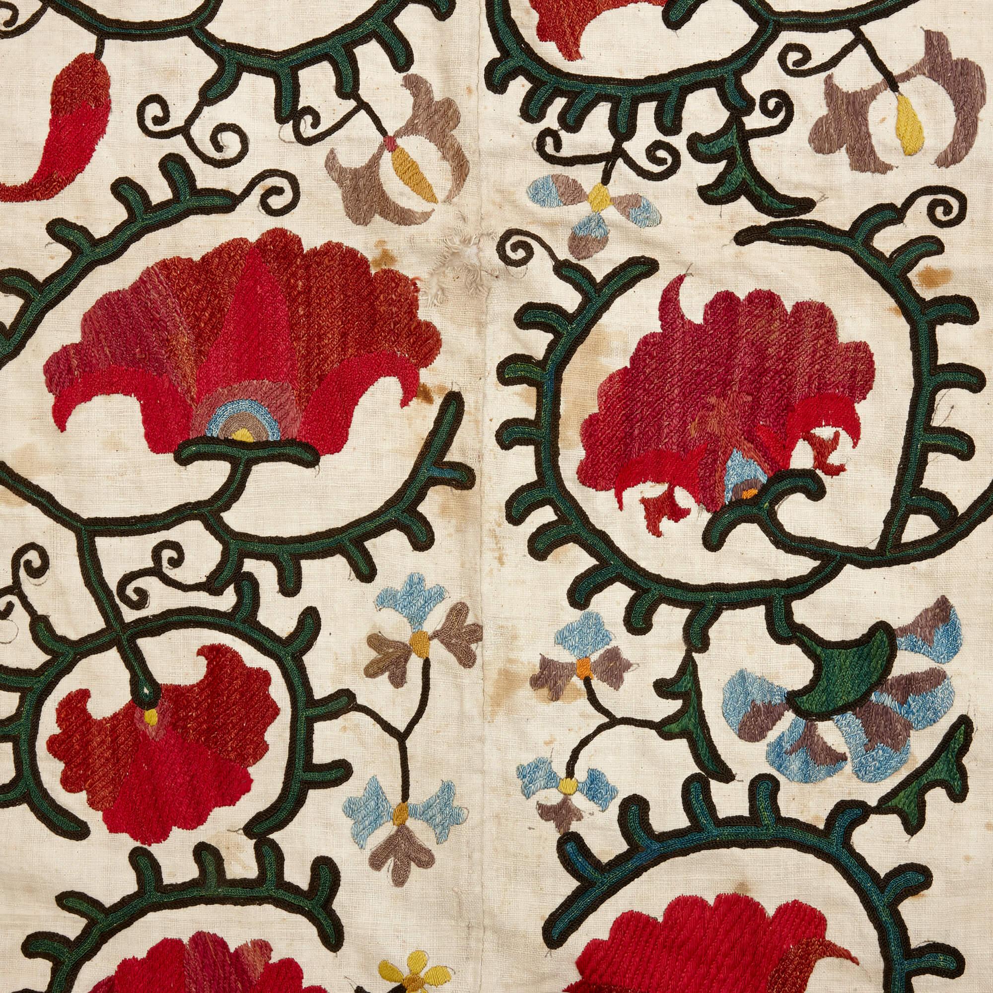 Islamic Antique Hand-Embroidered Cotton Suzani, Buhkara, Uzbekistan For Sale