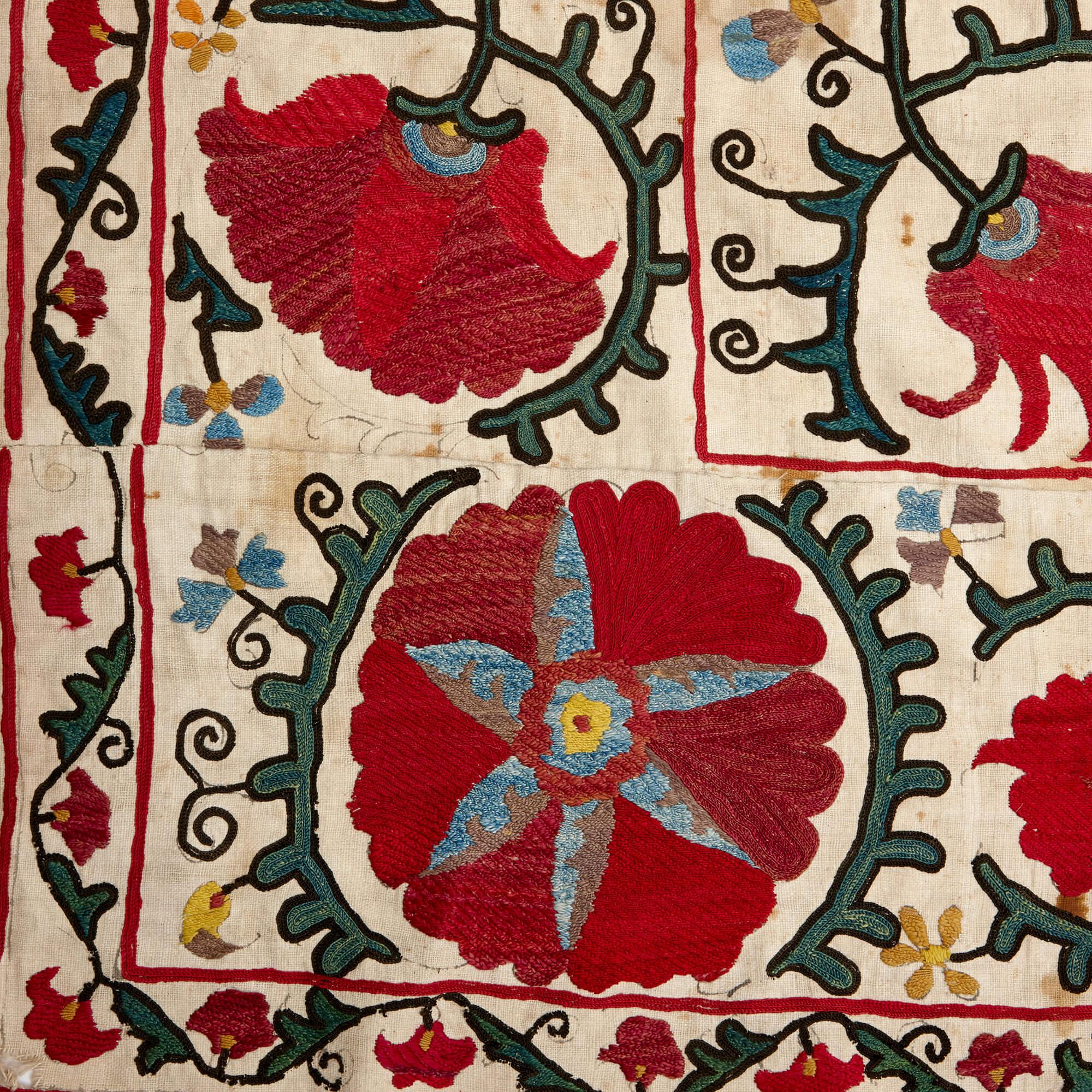 Hand-Crafted Antique Hand-Embroidered Cotton Suzani, Buhkara, Uzbekistan For Sale