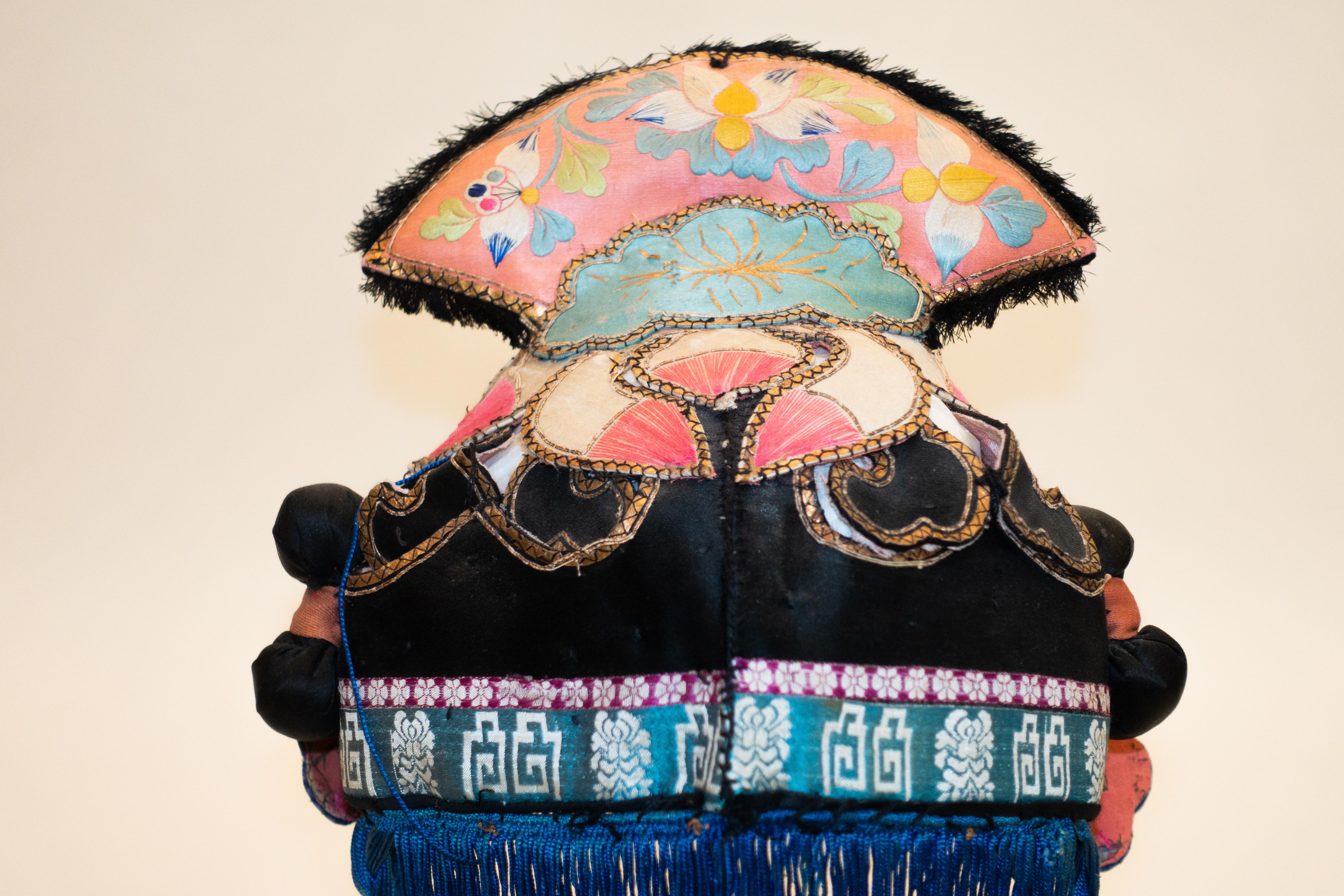 Qing Antique Hand Embroidered Silk Miao Minority Tribe Child's Headdress