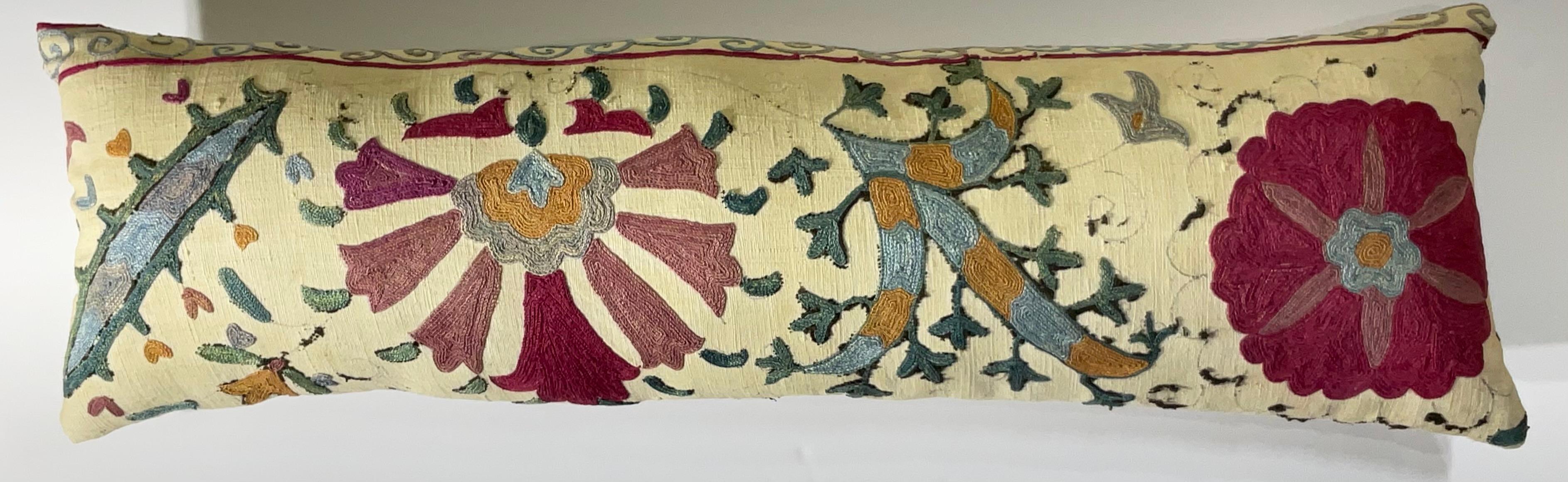 Antique Hand-Embroidered Suzani Pillow - A Piece of Art For Sale 3