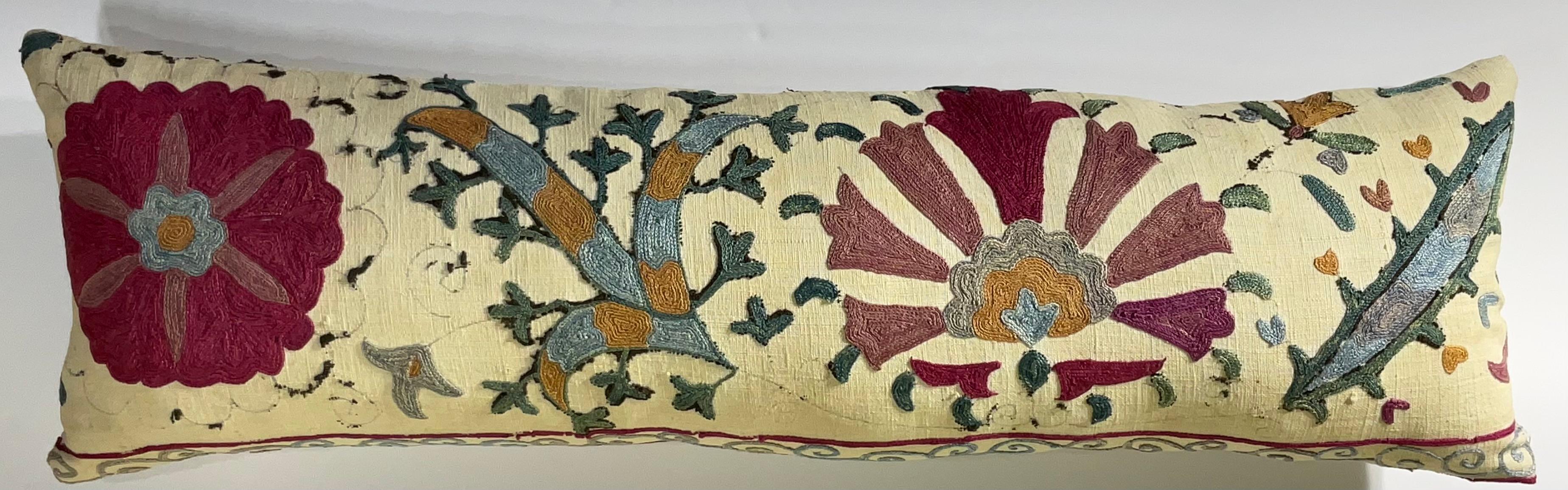 Antique Hand-Embroidered Suzani Pillow - A Piece of Art For Sale 4