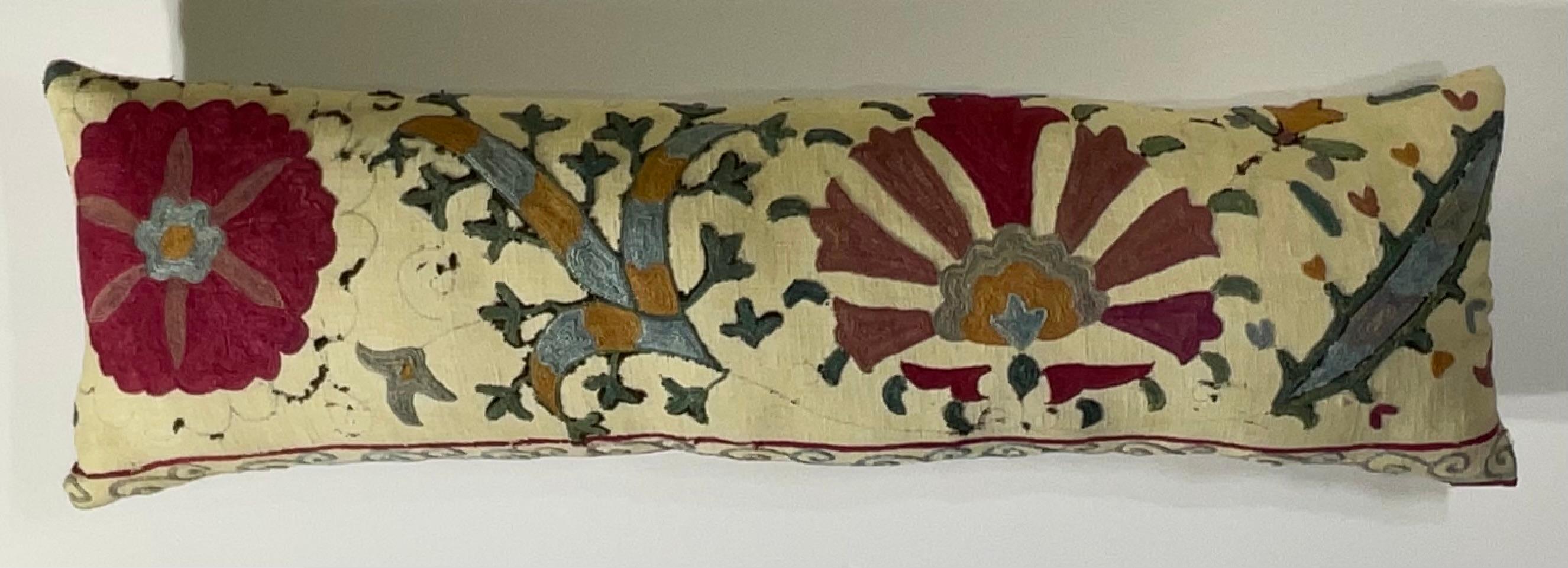 Antique Hand-Embroidered Suzani Pillow - A Piece of Art For Sale 5