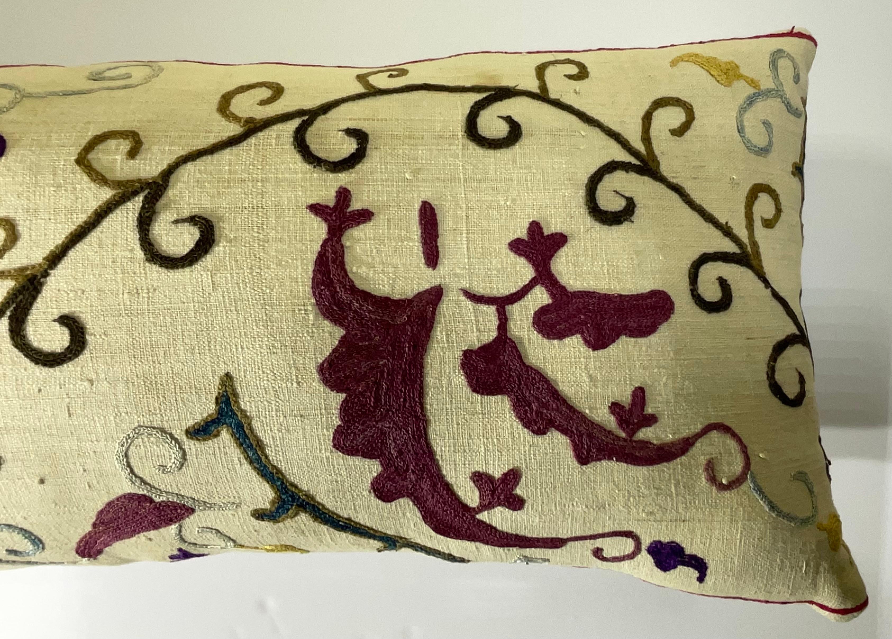 Uzbek Antique Hand-Embroidered Suzani Pillow - A Piece of Art For Sale