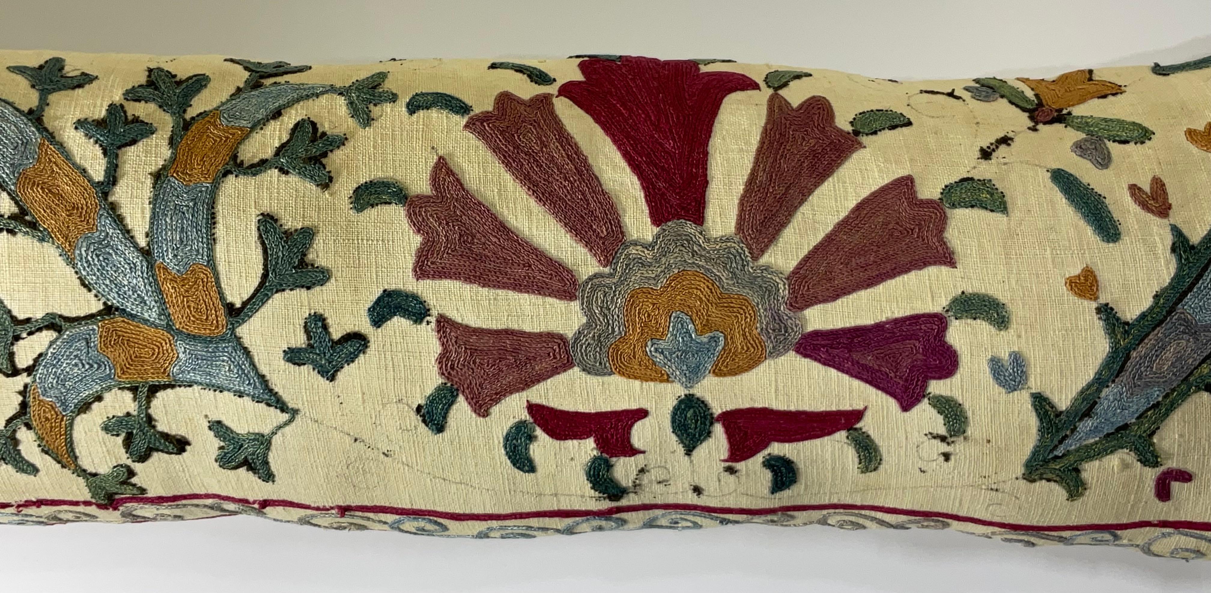 Hand-Crafted Antique Hand-Embroidered Suzani Pillow - A Piece of Art For Sale