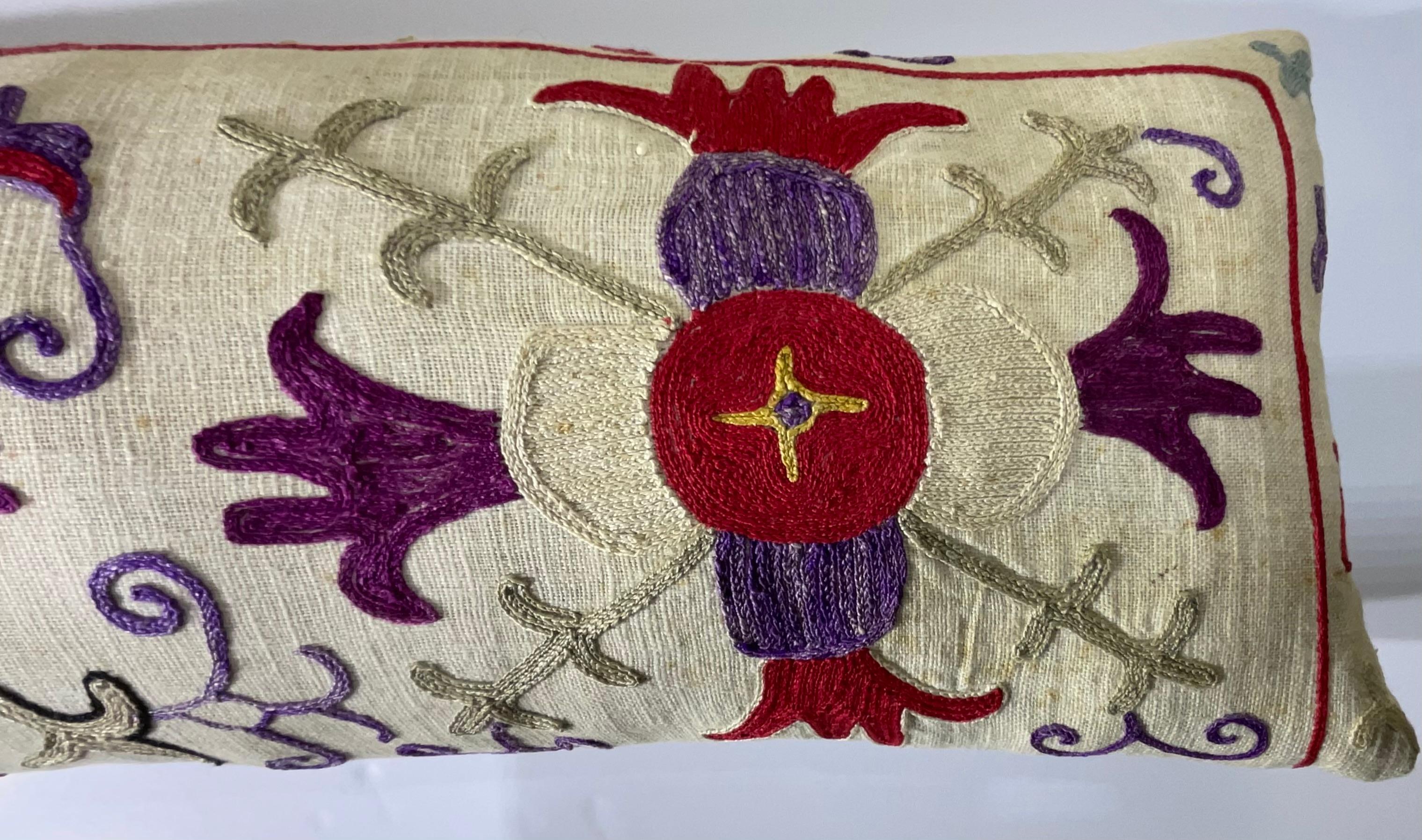 Hand-Crafted Antique Hand-Embroidered Suzani Pillow - A Piece of Art For Sale