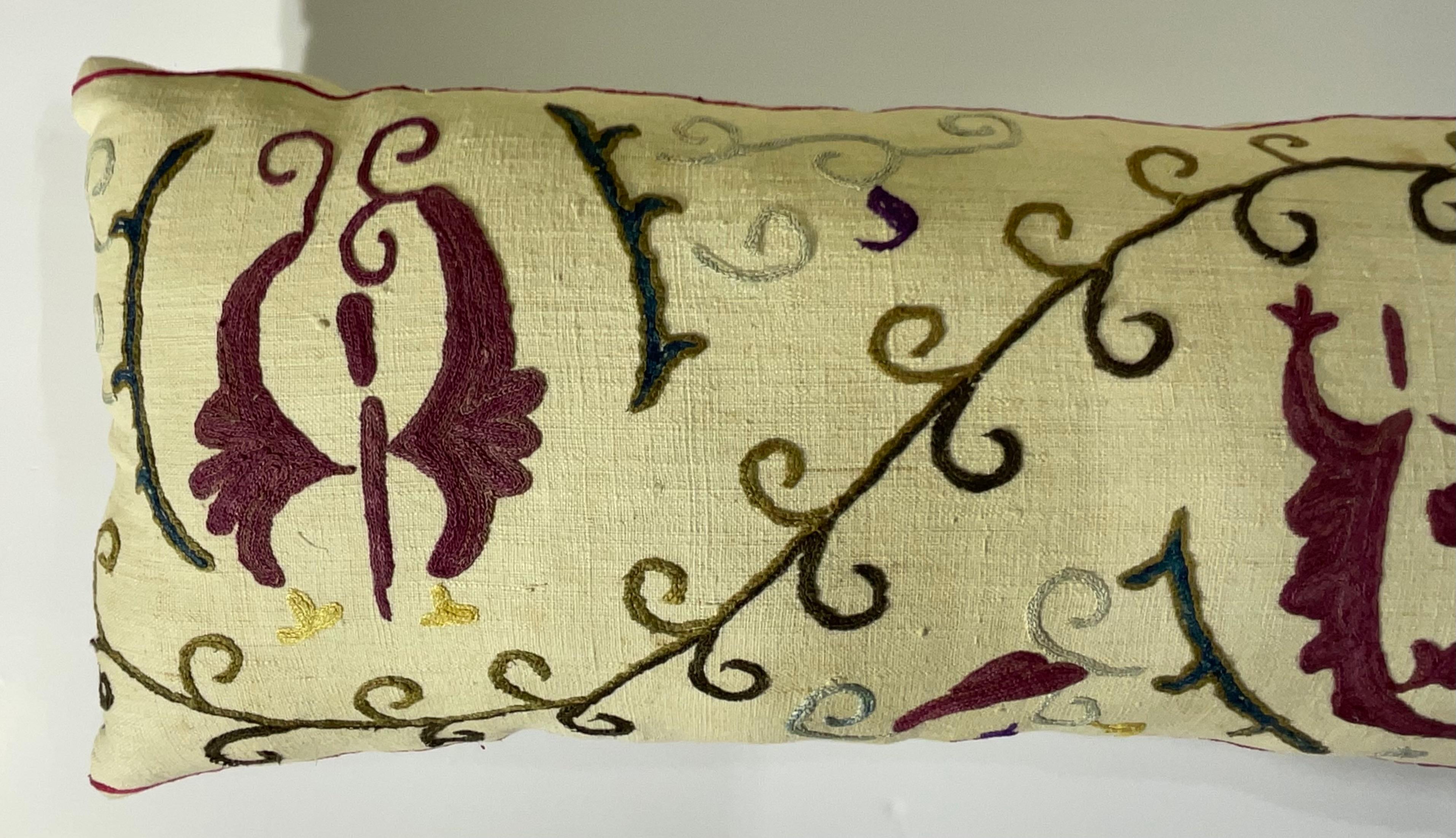 Hand-Crafted Antique Hand-Embroidered Suzani Pillow - A Piece of Art For Sale