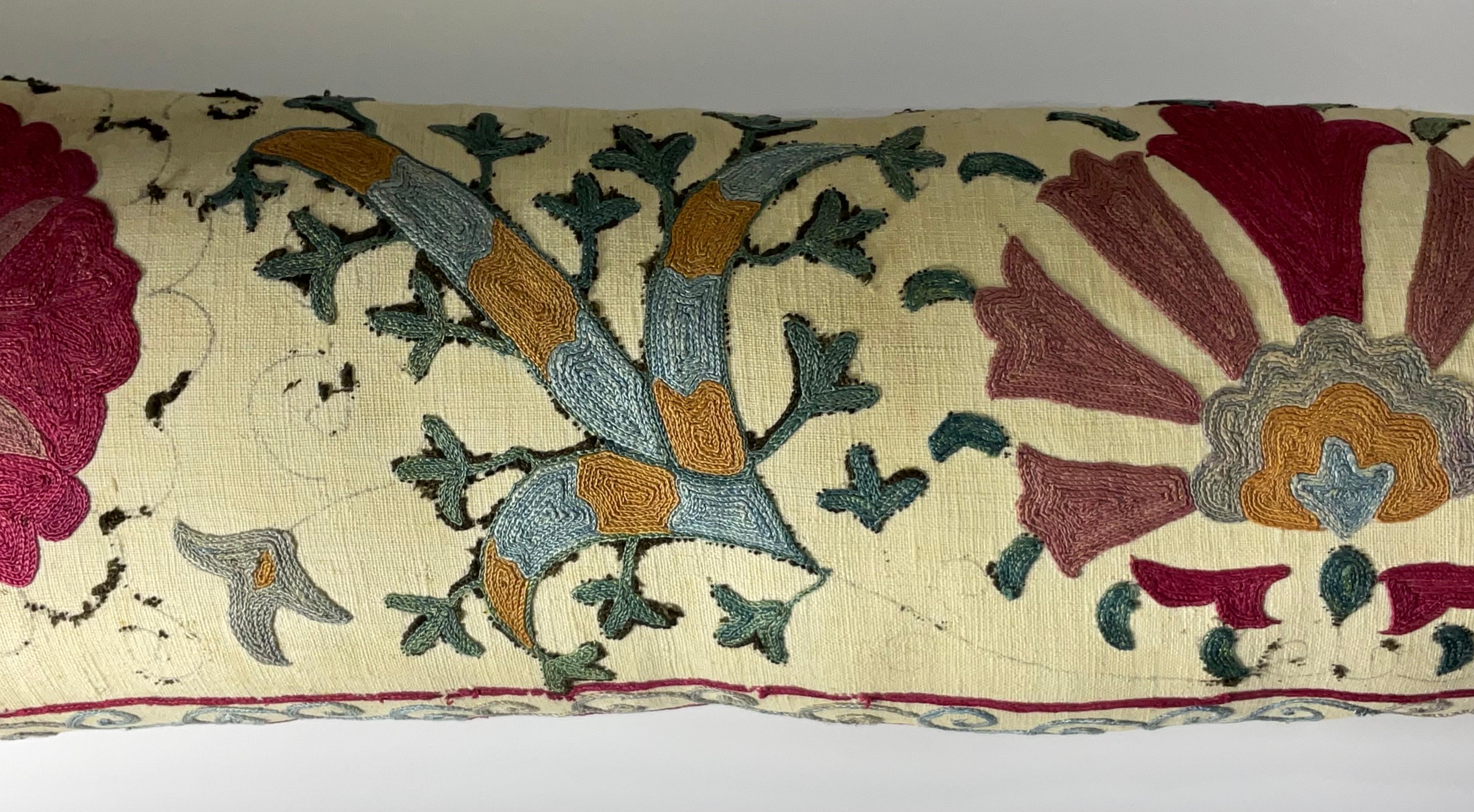 Antique Hand-Embroidered Suzani Pillow - A Piece of Art In Good Condition For Sale In Delray Beach, FL