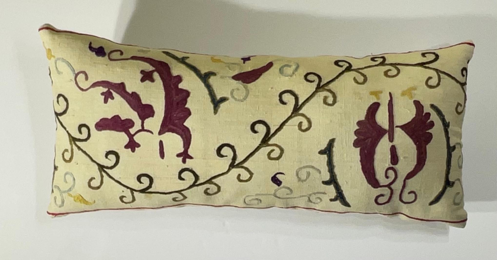 Antique Hand-Embroidered Suzani Pillow - A Piece of Art In Good Condition For Sale In Delray Beach, FL