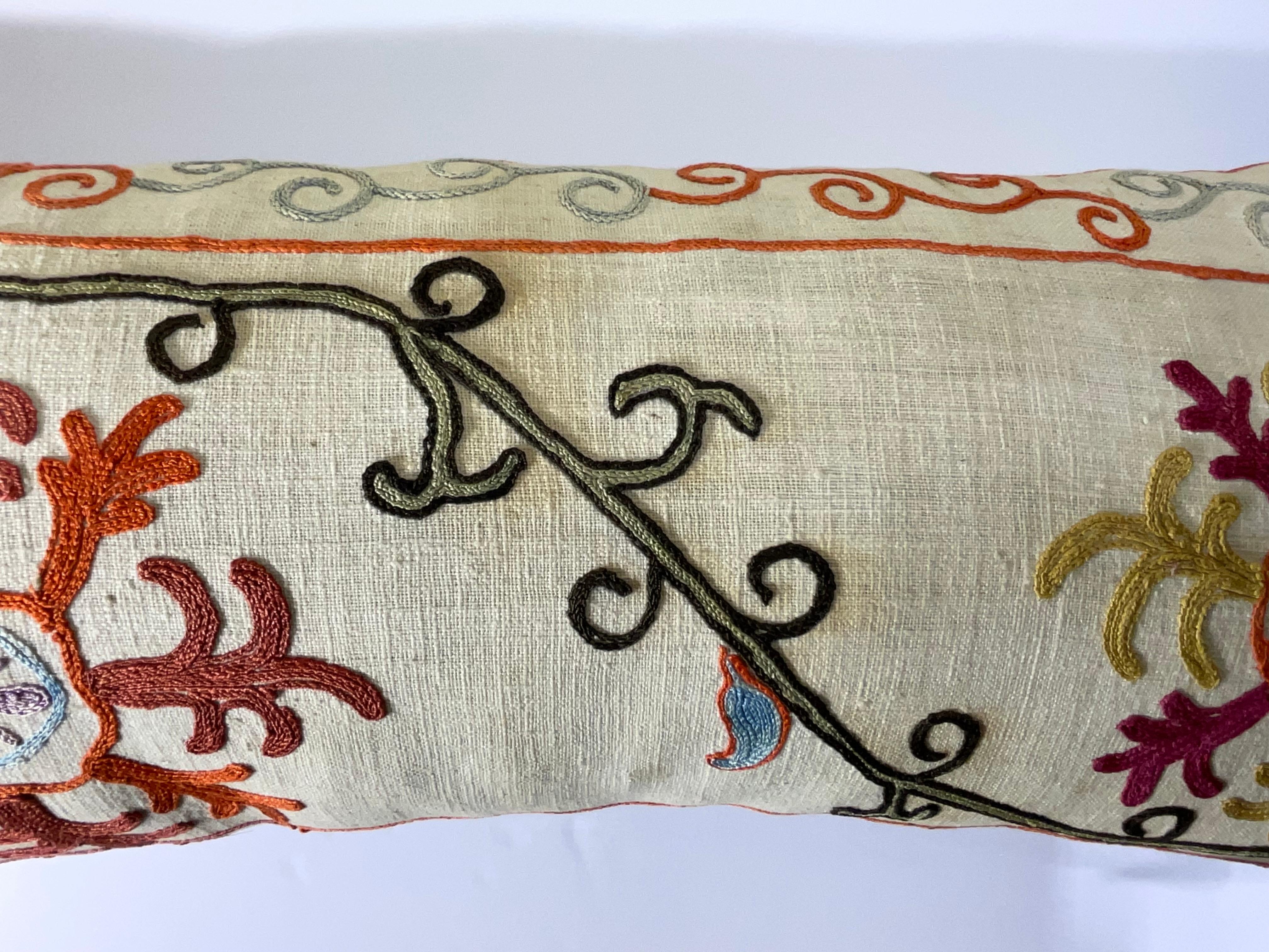 Antique Hand-Embroidered Suzani Pillow - A Piece of Art In Good Condition For Sale In Delray Beach, FL