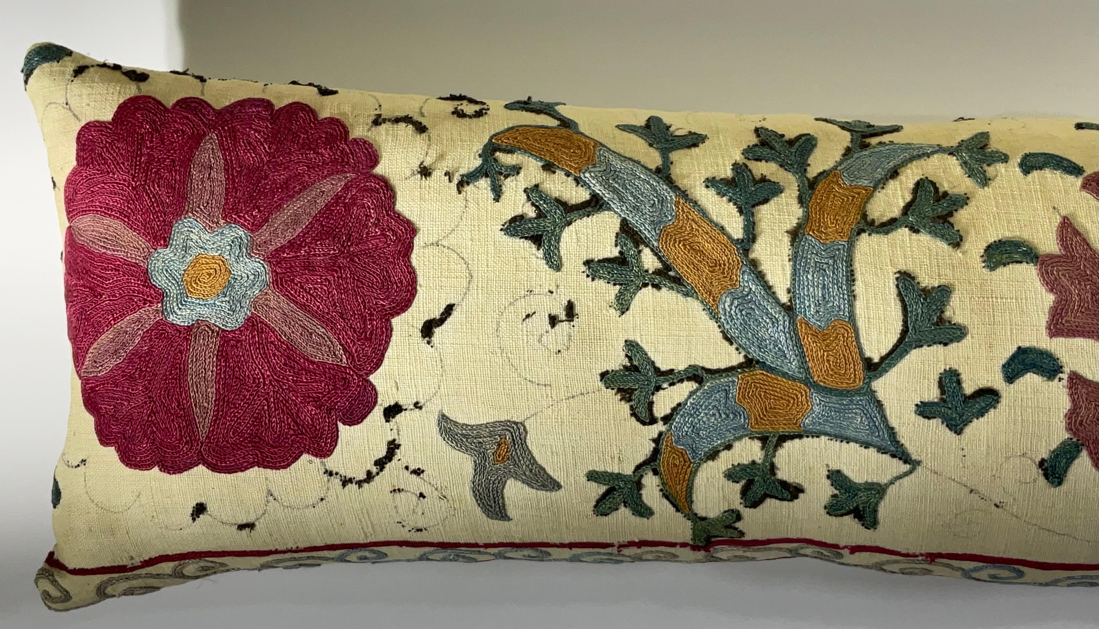20th Century Antique Hand-Embroidered Suzani Pillow - A Piece of Art For Sale