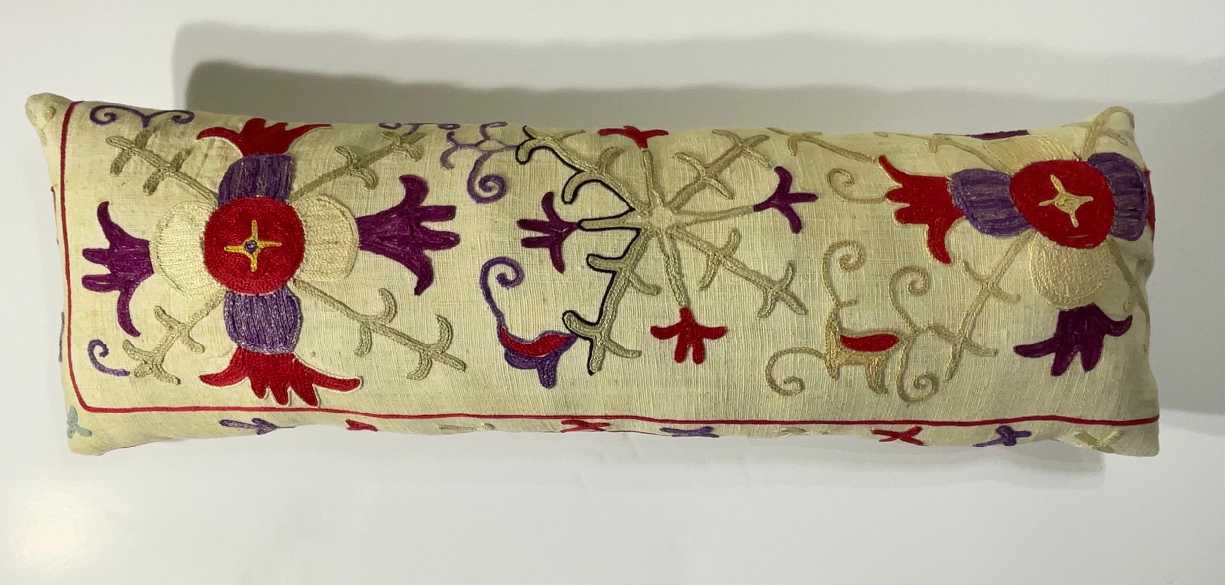 20th Century Antique Hand-Embroidered Suzani Pillow - A Piece of Art For Sale
