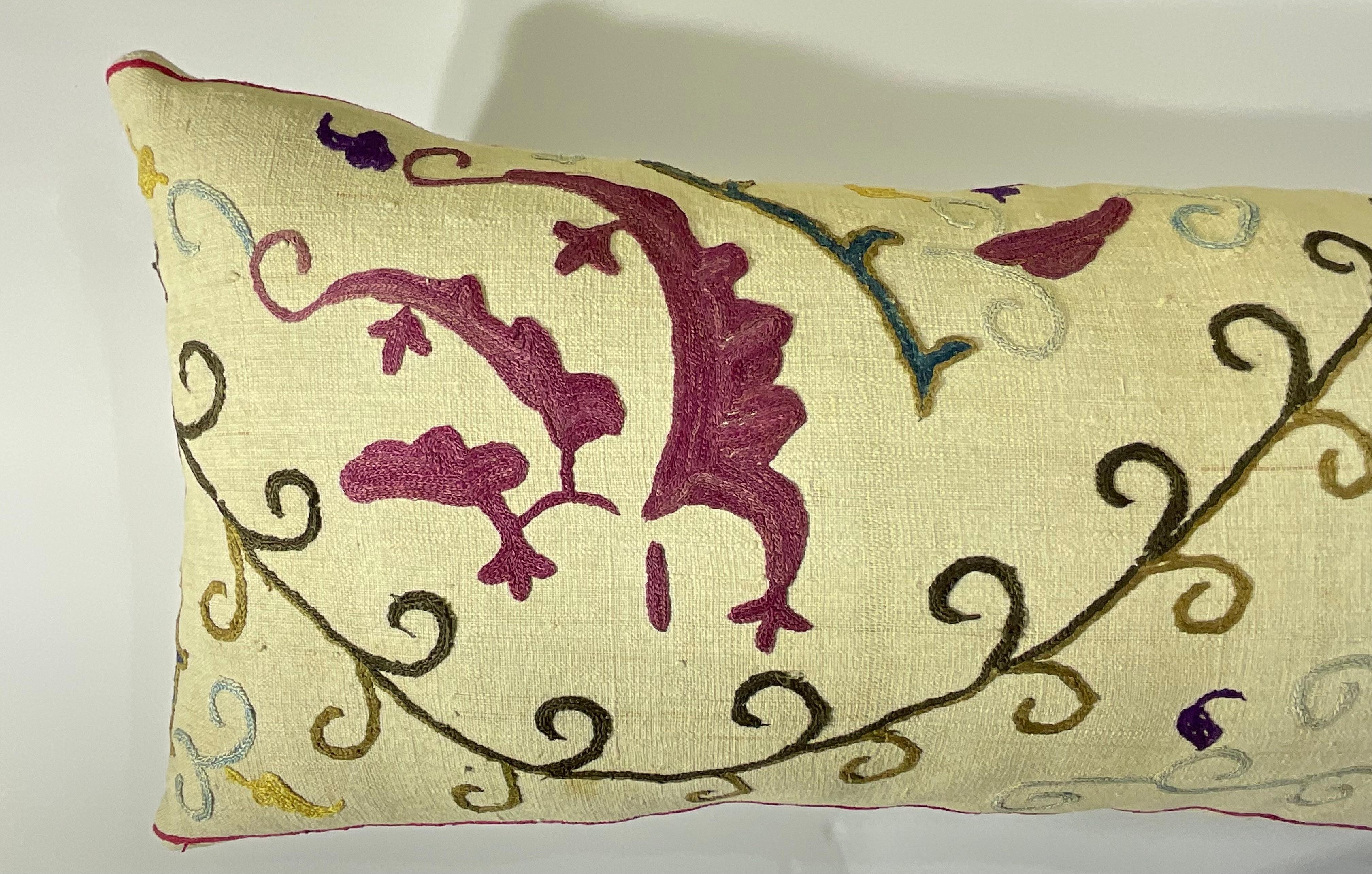 20th Century Antique Hand-Embroidered Suzani Pillow - A Piece of Art For Sale