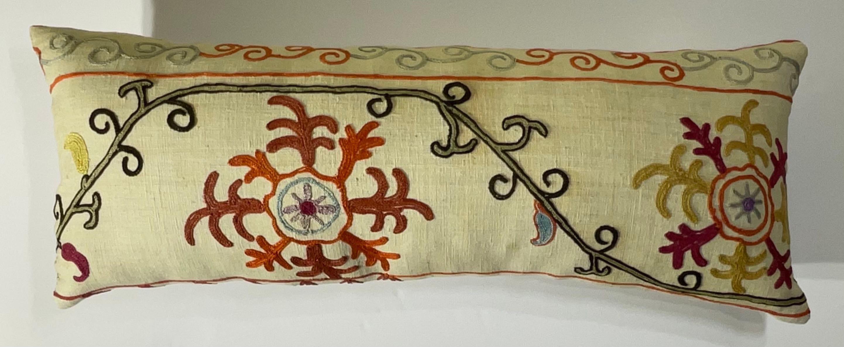 20th Century Antique Hand-Embroidered Suzani Pillow - A Piece of Art For Sale