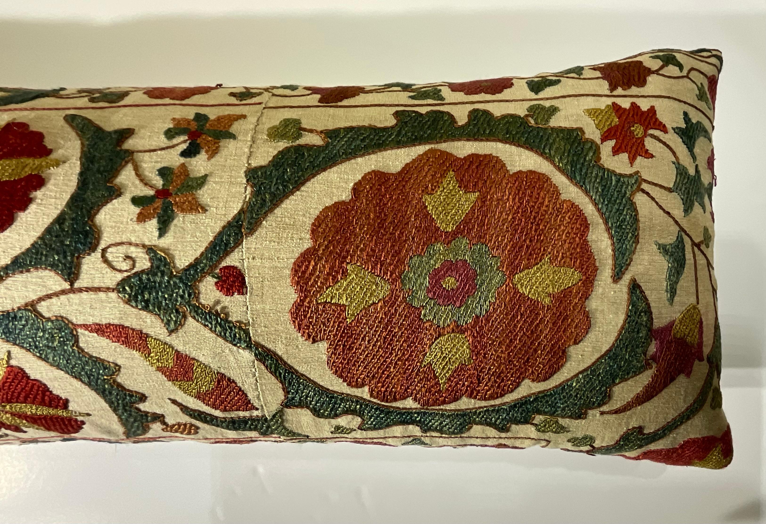 20th Century Antique Hand-Embroidered Suzani Pillow - A Piece of Art For Sale