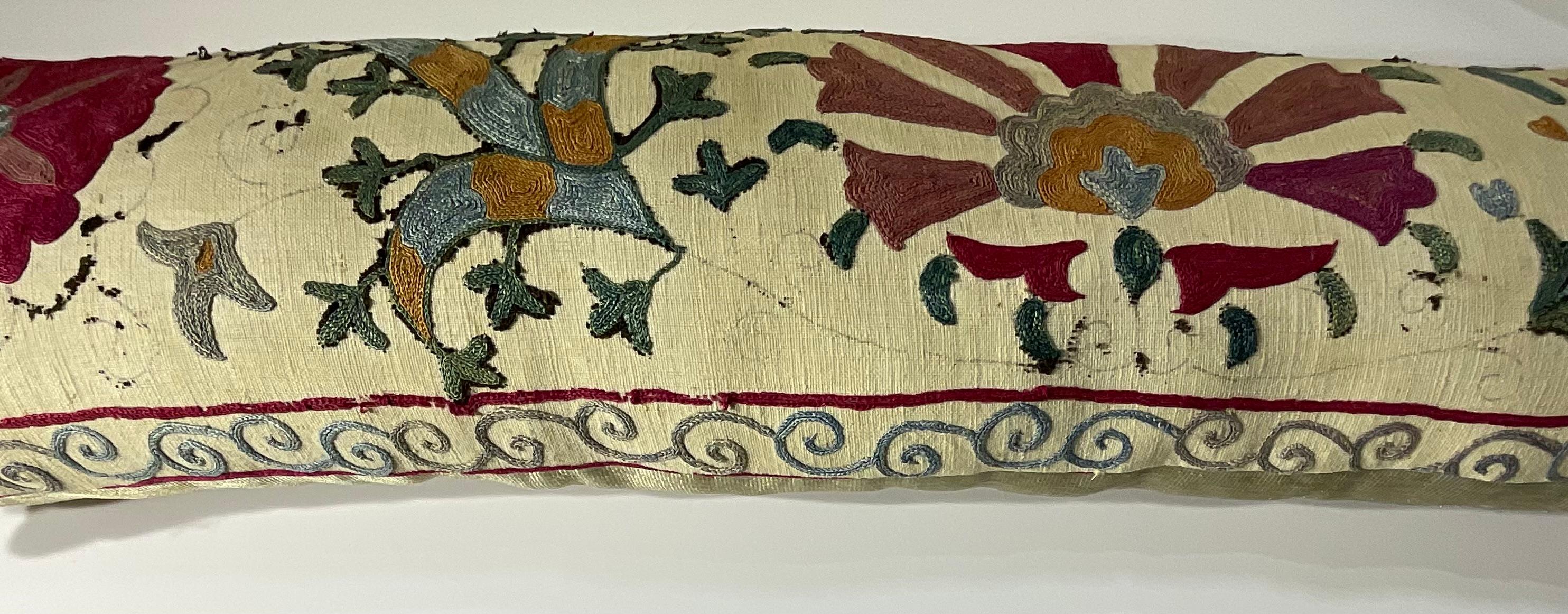 Antique Hand-Embroidered Suzani Pillow - A Piece of Art For Sale 1