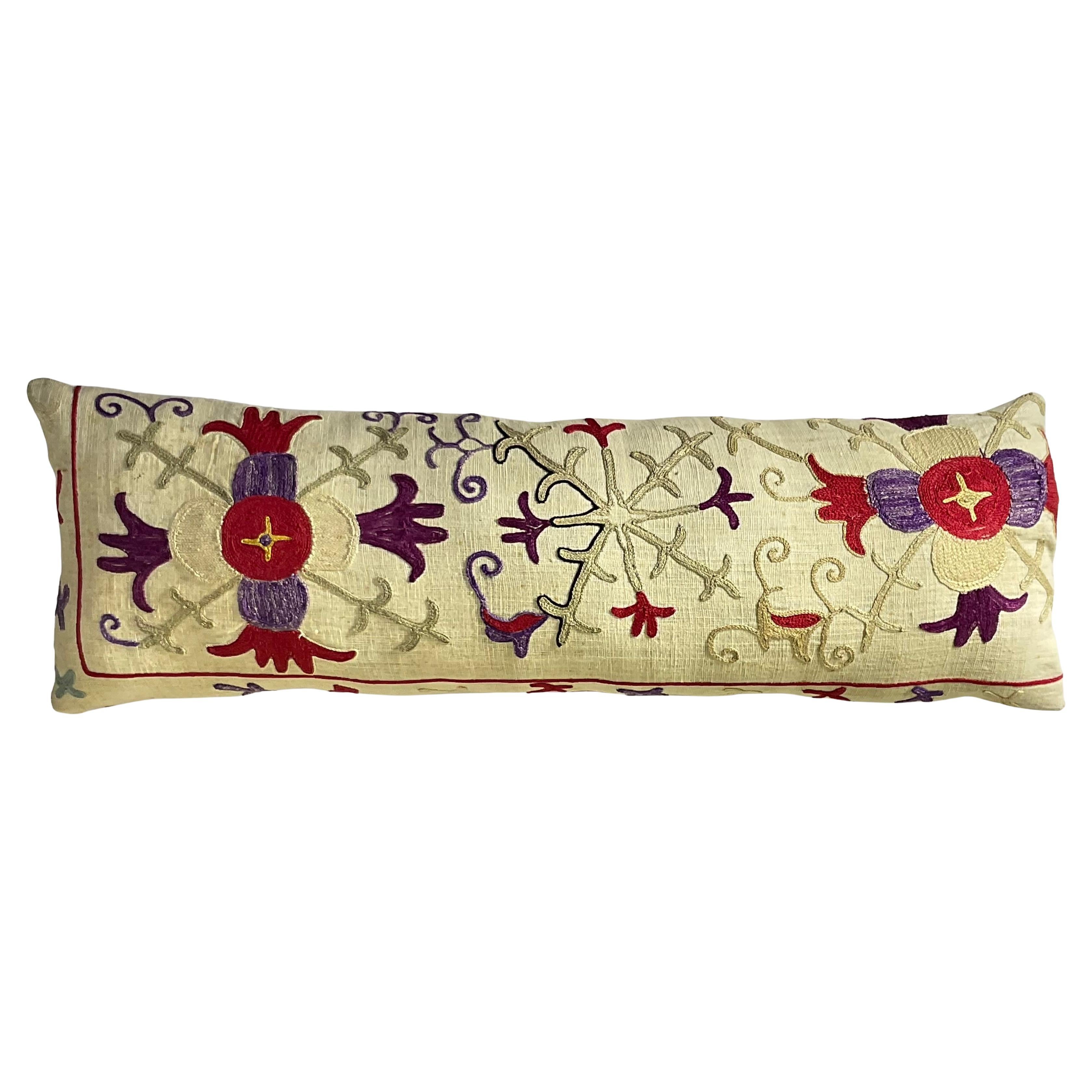 Antique Hand-Embroidered Suzani Pillow - A Piece of Art For Sale